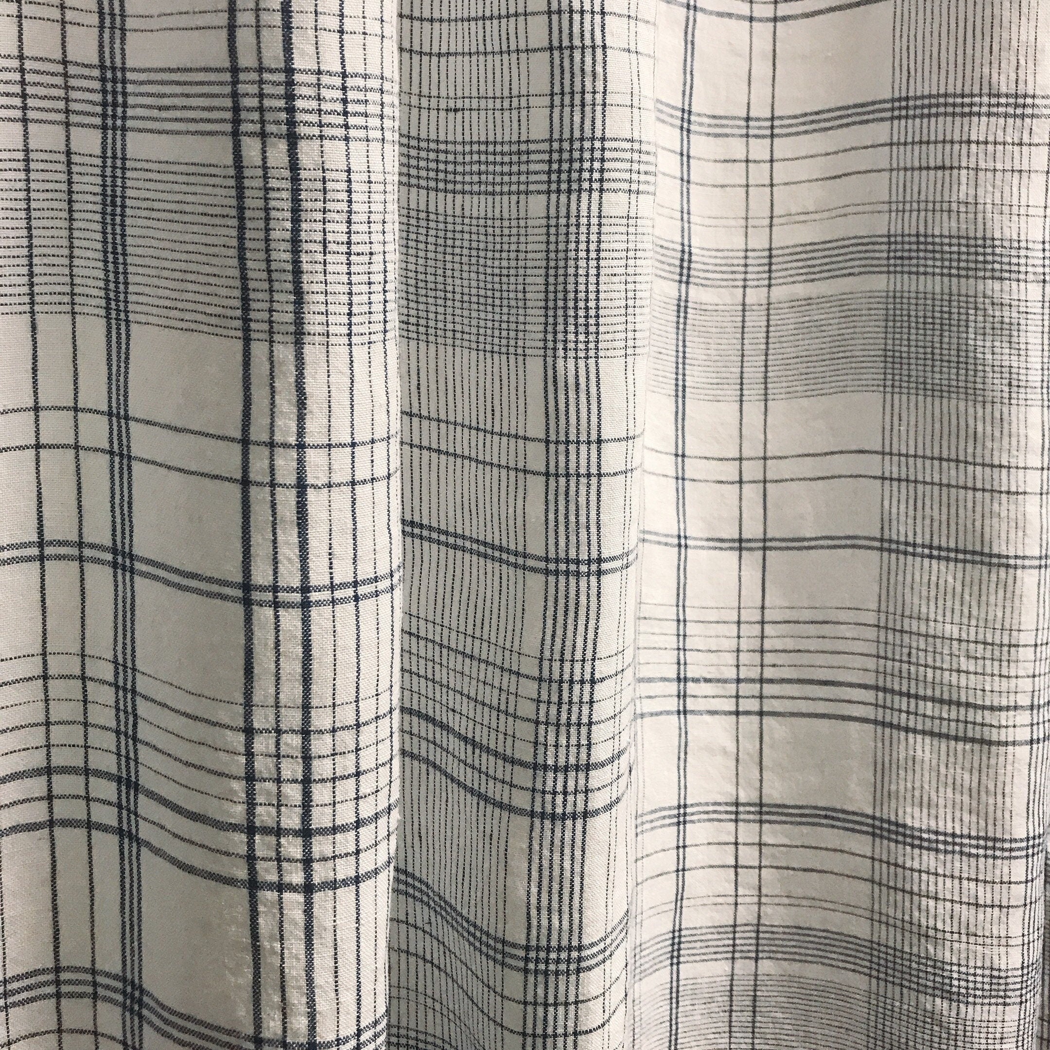 Navy Glen Plaid Linen Curtain on Soft White