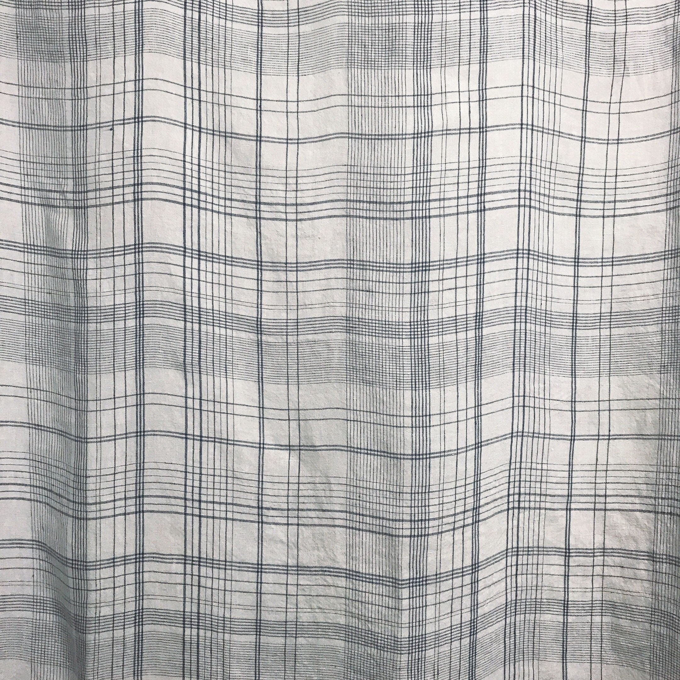 Navy Glen Plaid Linen Curtain on Soft White