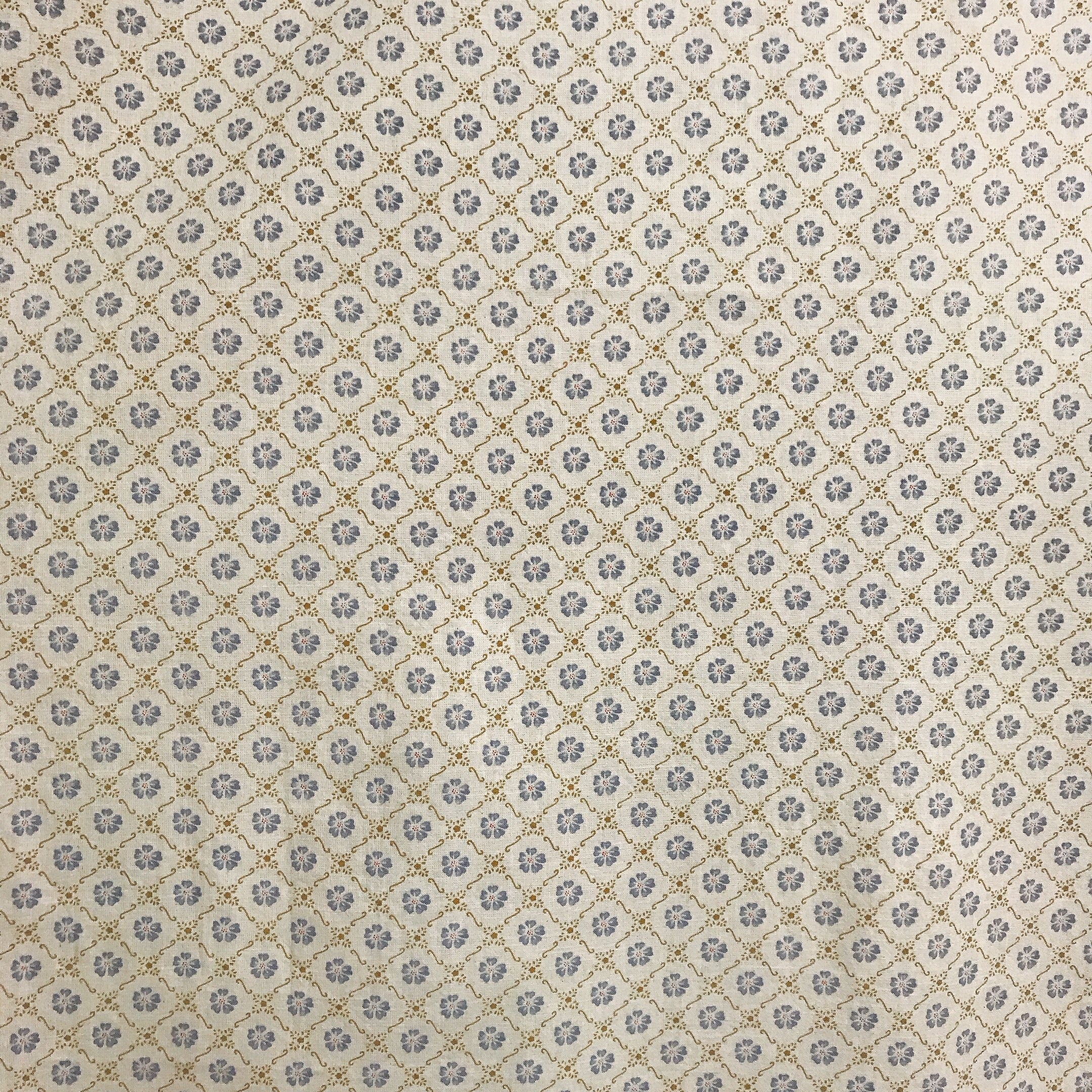 Retro Light Purple and Navy Floral Curtain on Beige Ivory