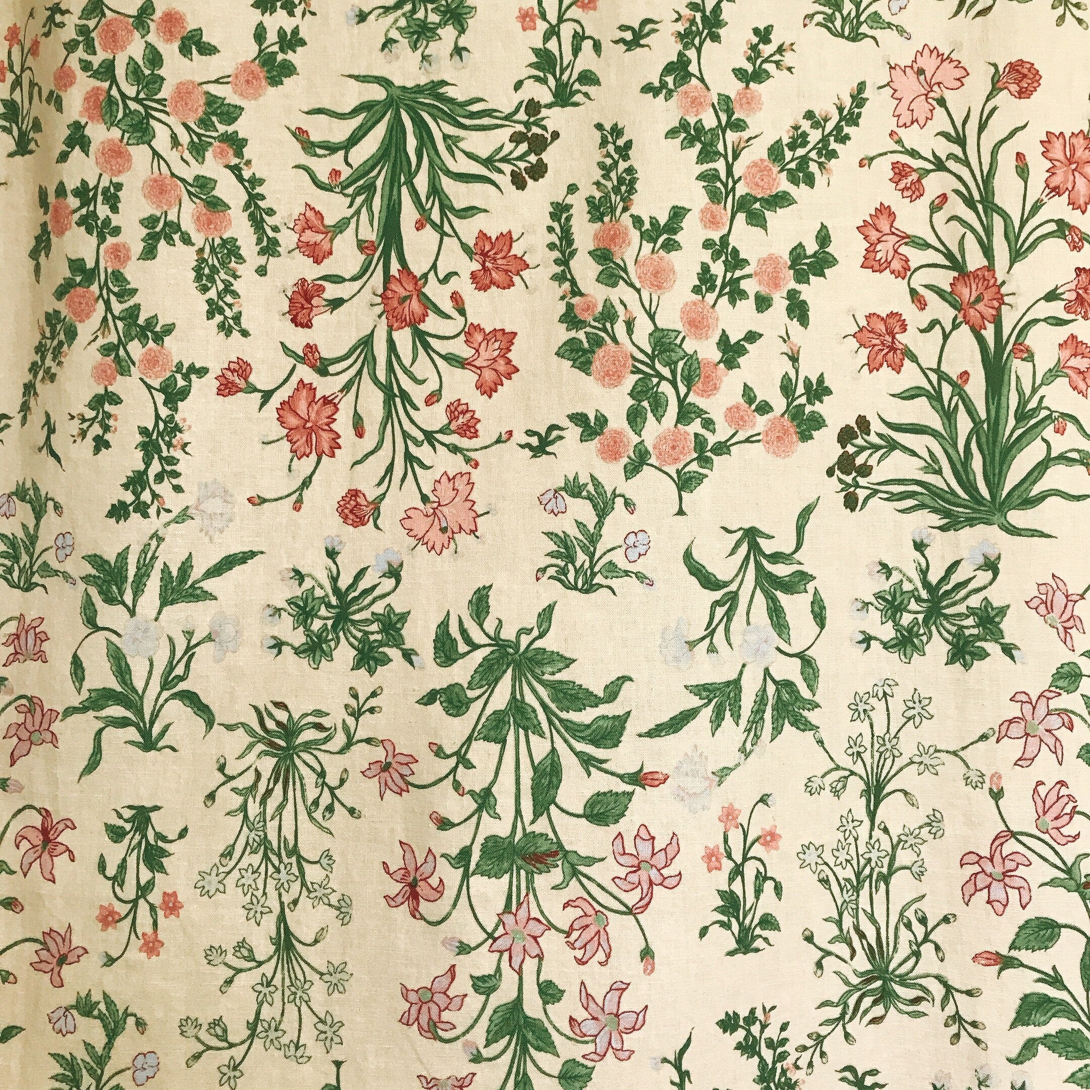 Pink and Pale Mint Floral Curtain on Buttercup Beige