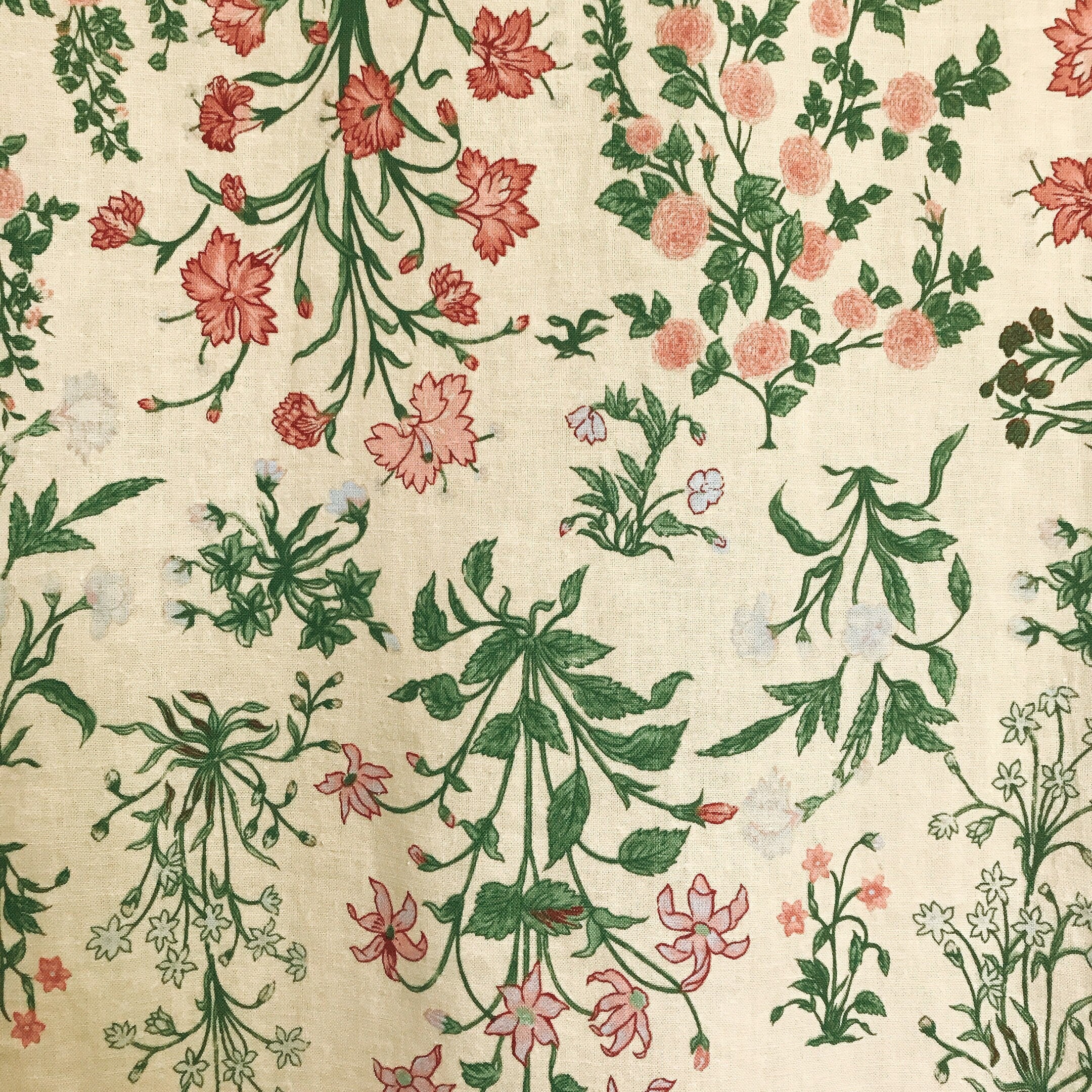 Pink and Pale Mint Floral Curtain on Buttercup Beige