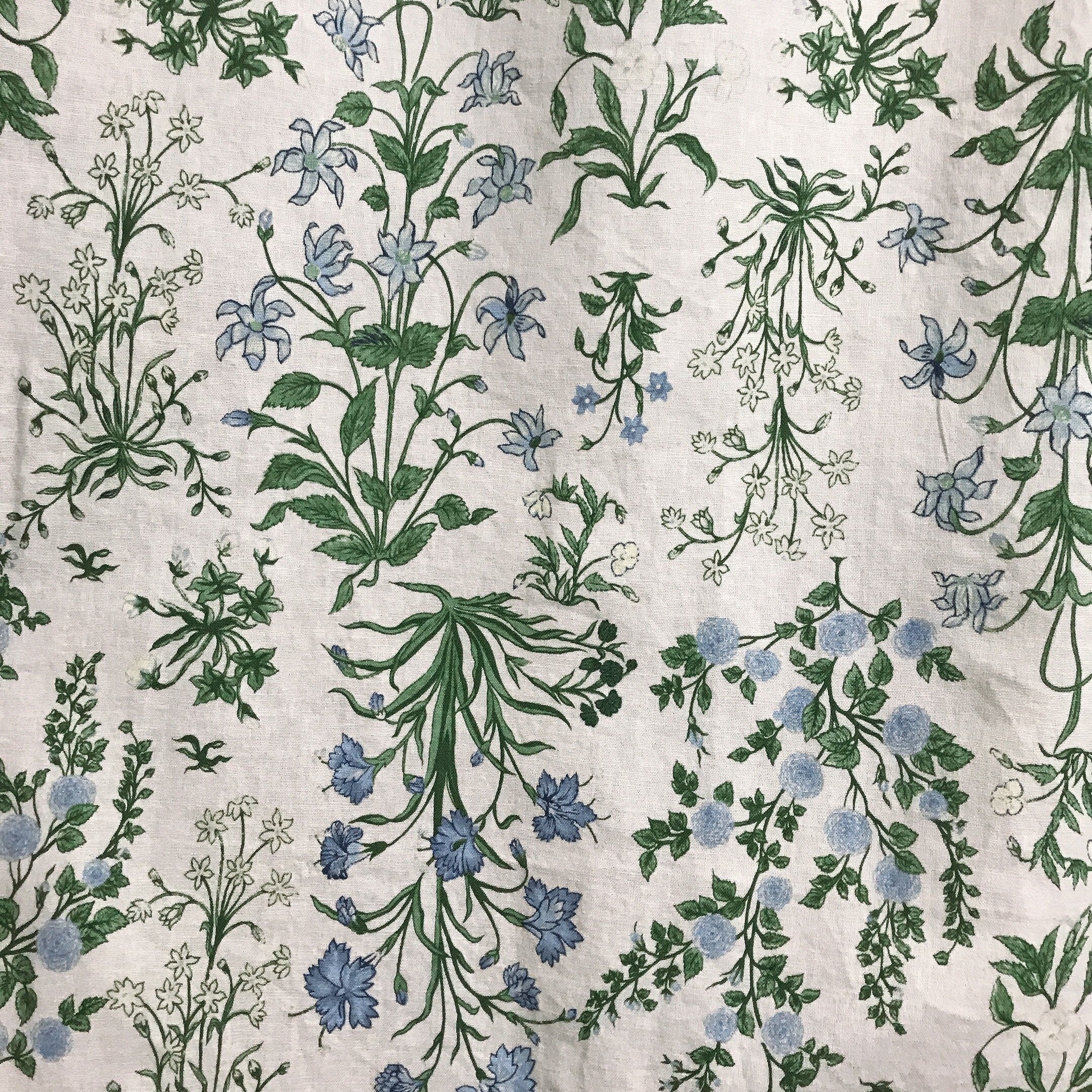 Light Sky Blue Floral Curtain on Pale Green Beige