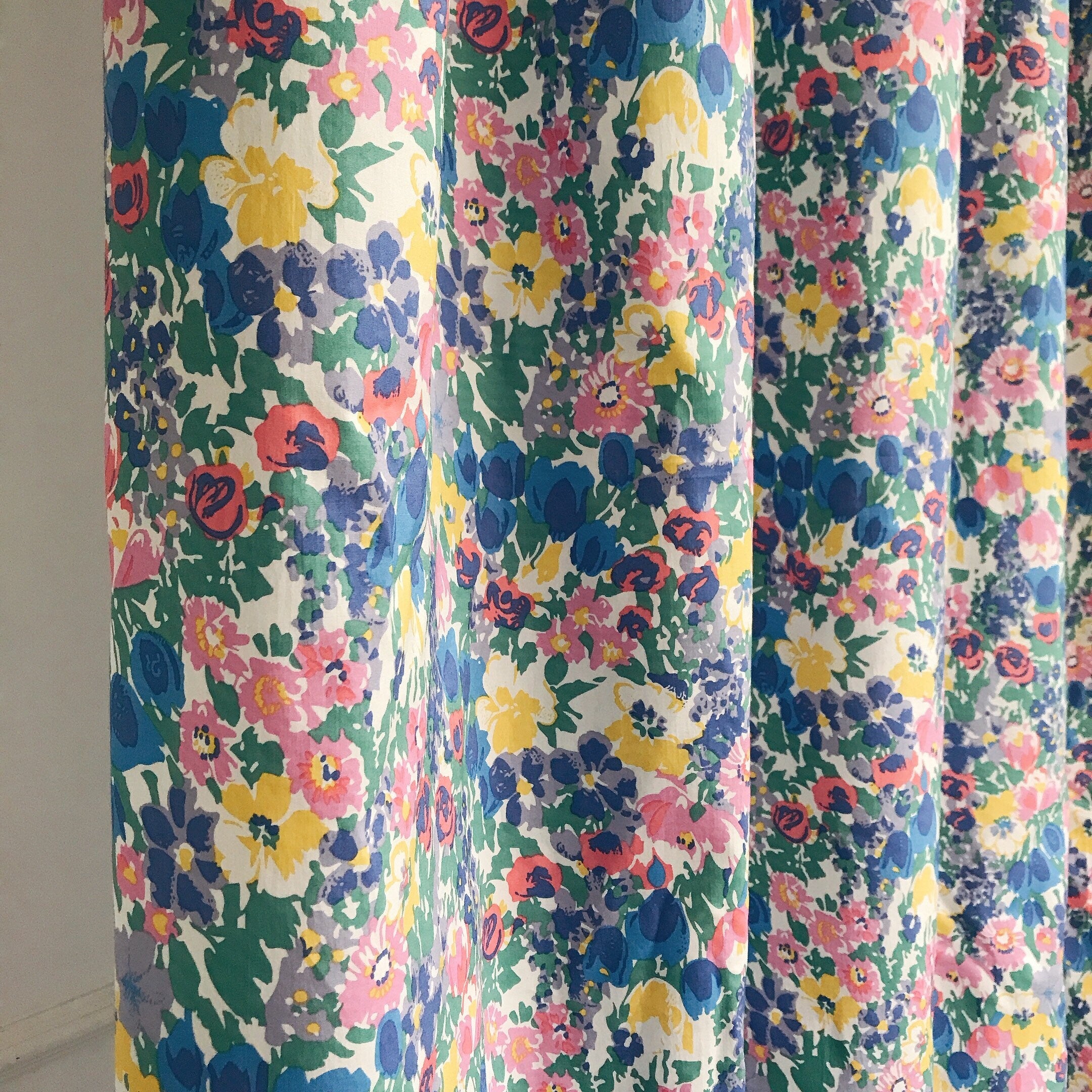 Vivid Blue and Multi-Color Floral Curtain