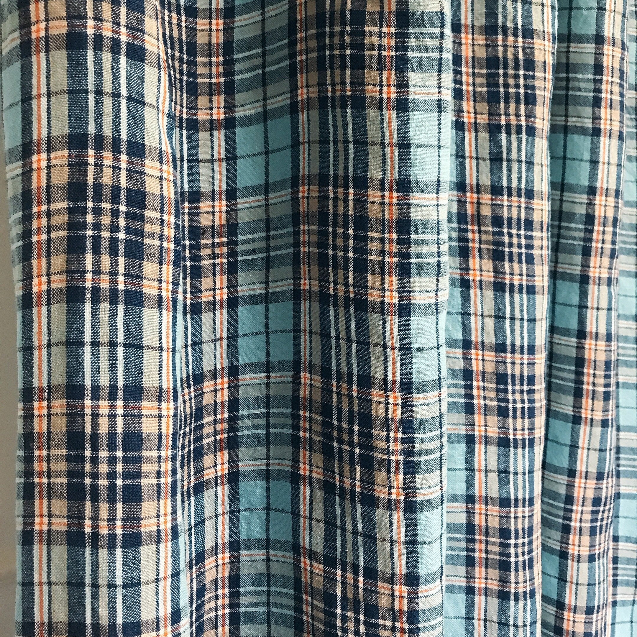 Navy and Blue Plaid Curtain