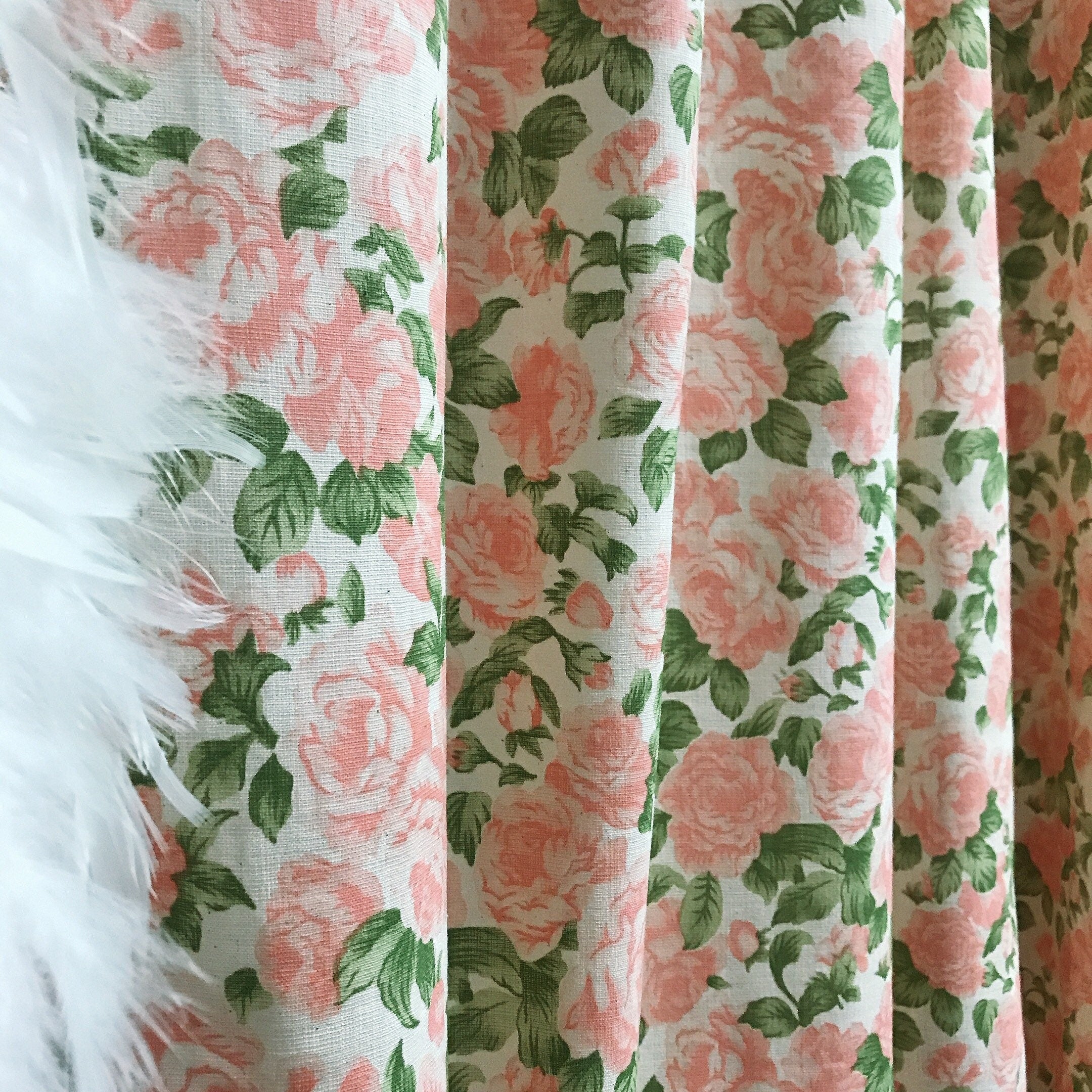 Peach Rose Floral Curtain on Natural Beige