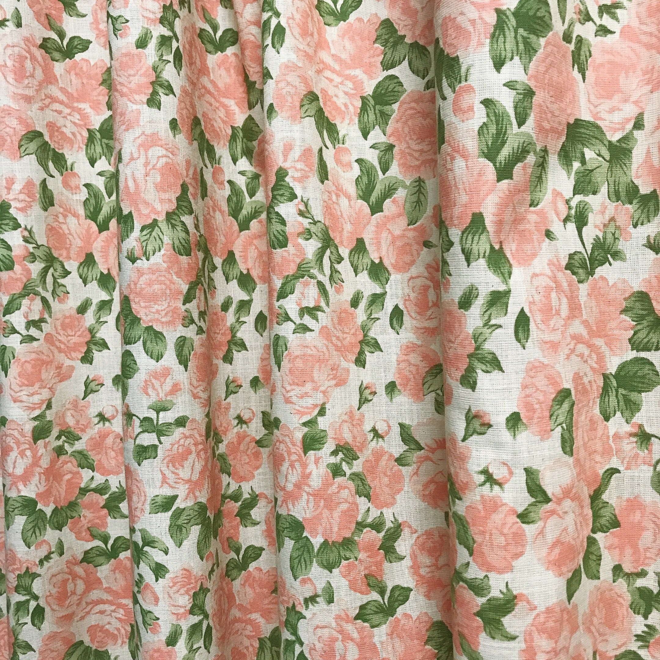 Peach Rose Floral Curtain on Natural Beige