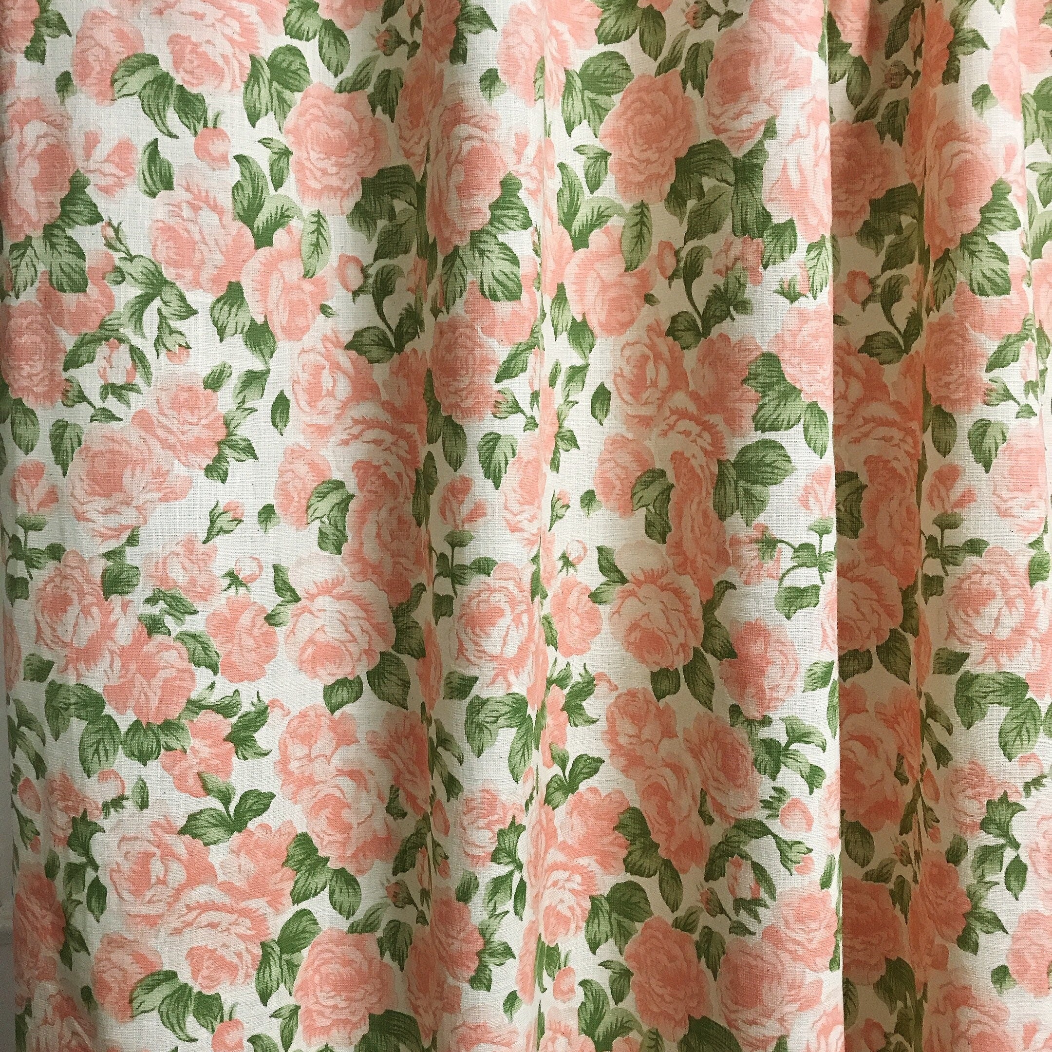 Peach Rose Floral Curtain on Natural Beige