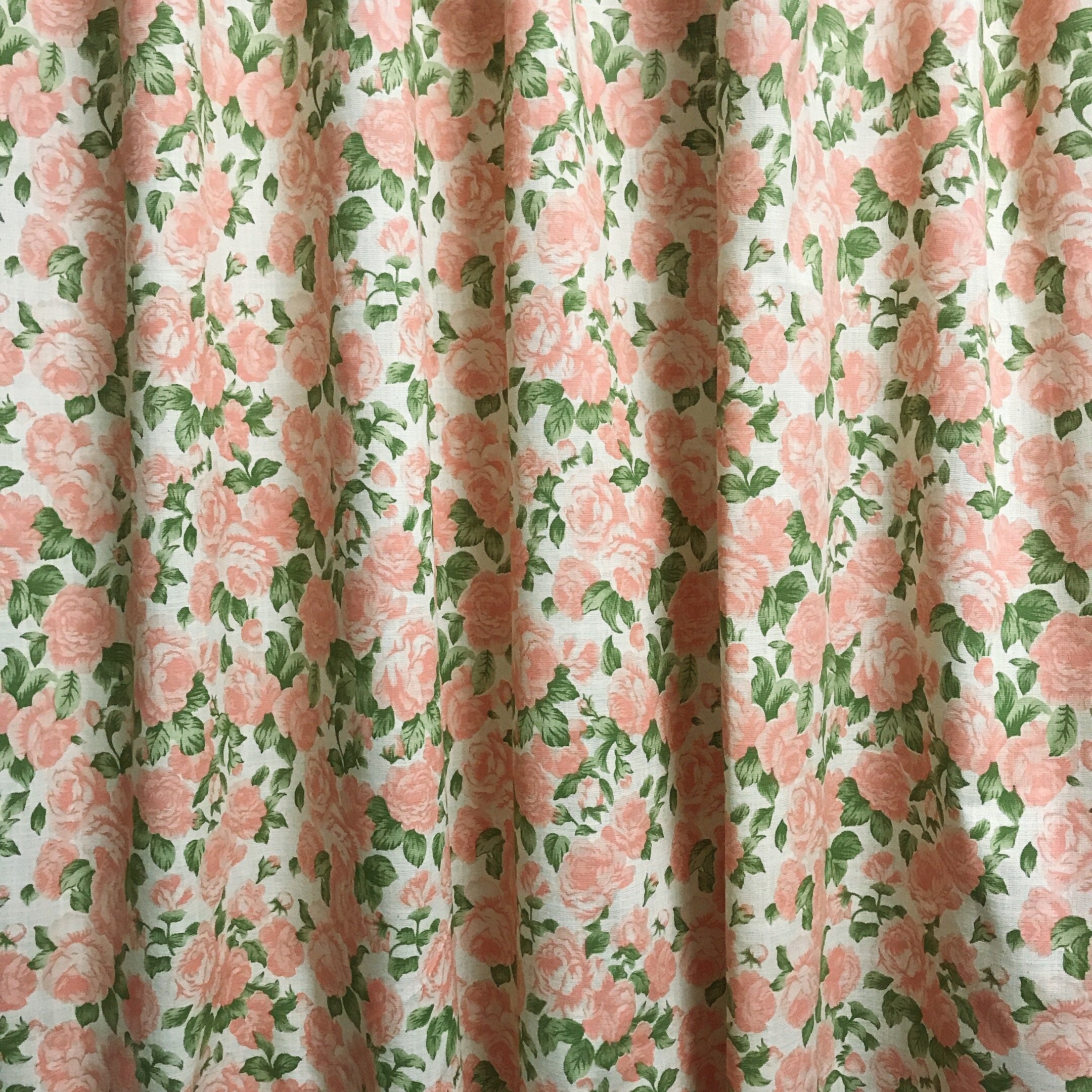 Peach Rose Floral Curtain on Natural Beige