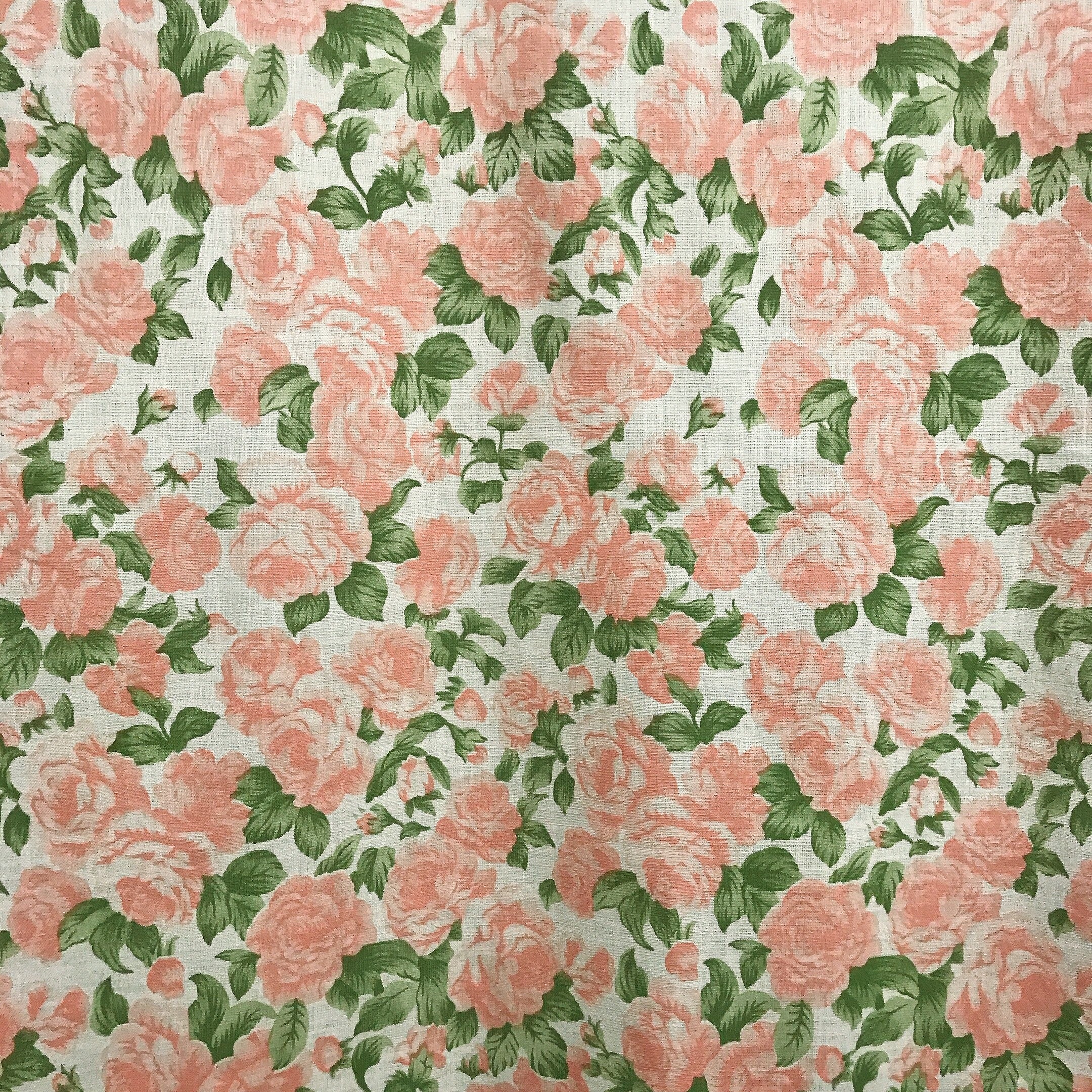 Peach Rose Floral Curtain on Natural Beige