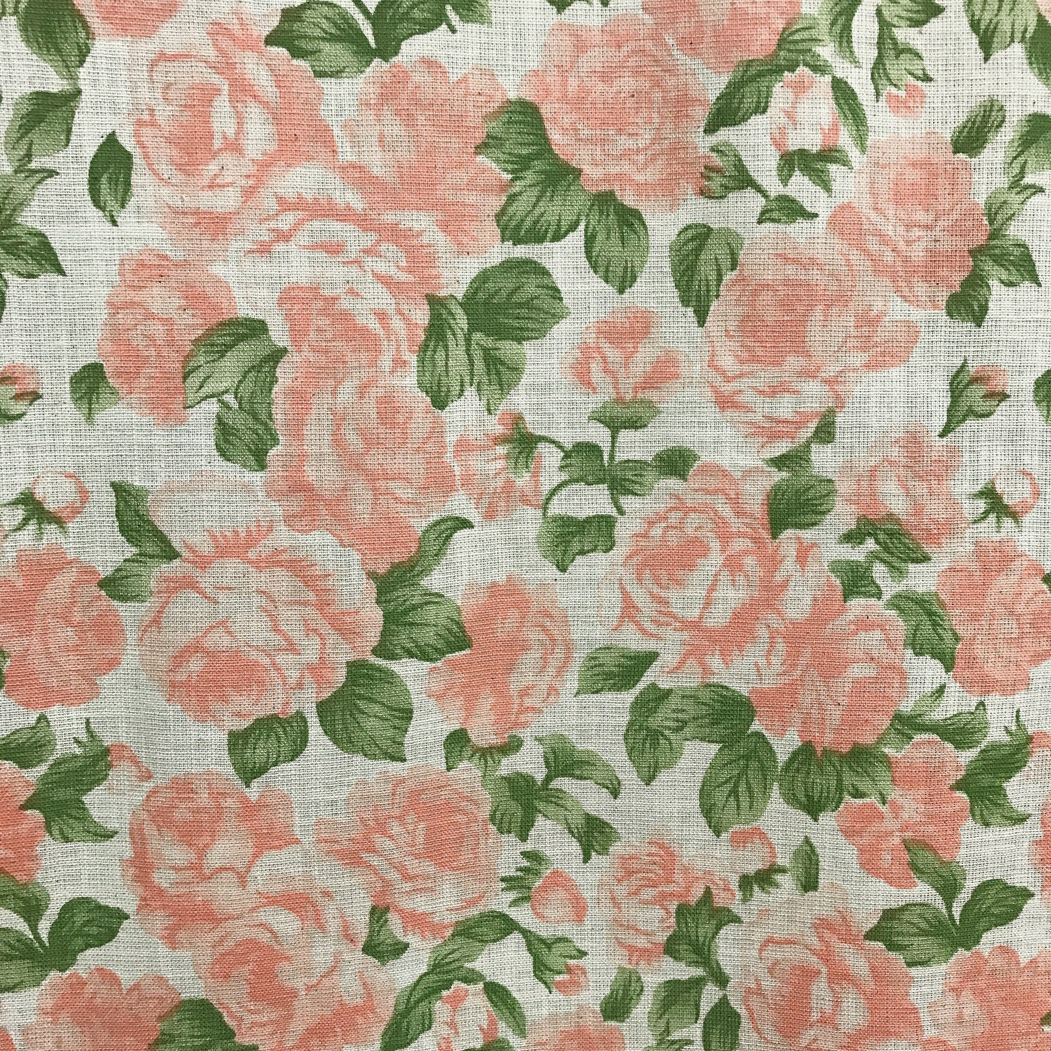 Peach Rose Floral Curtain on Natural Beige
