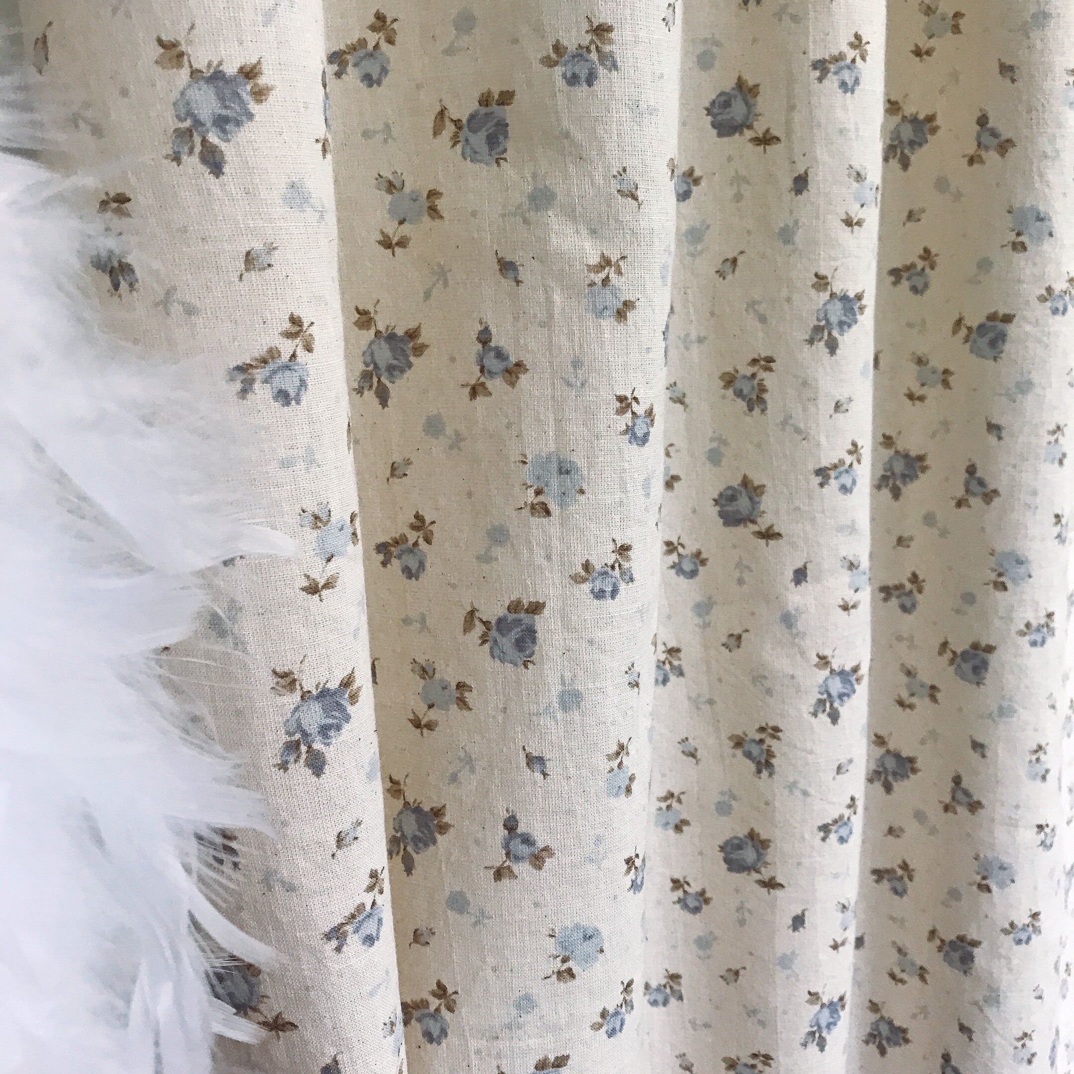 Blue and Purple Floral Curtain on Natural Beige