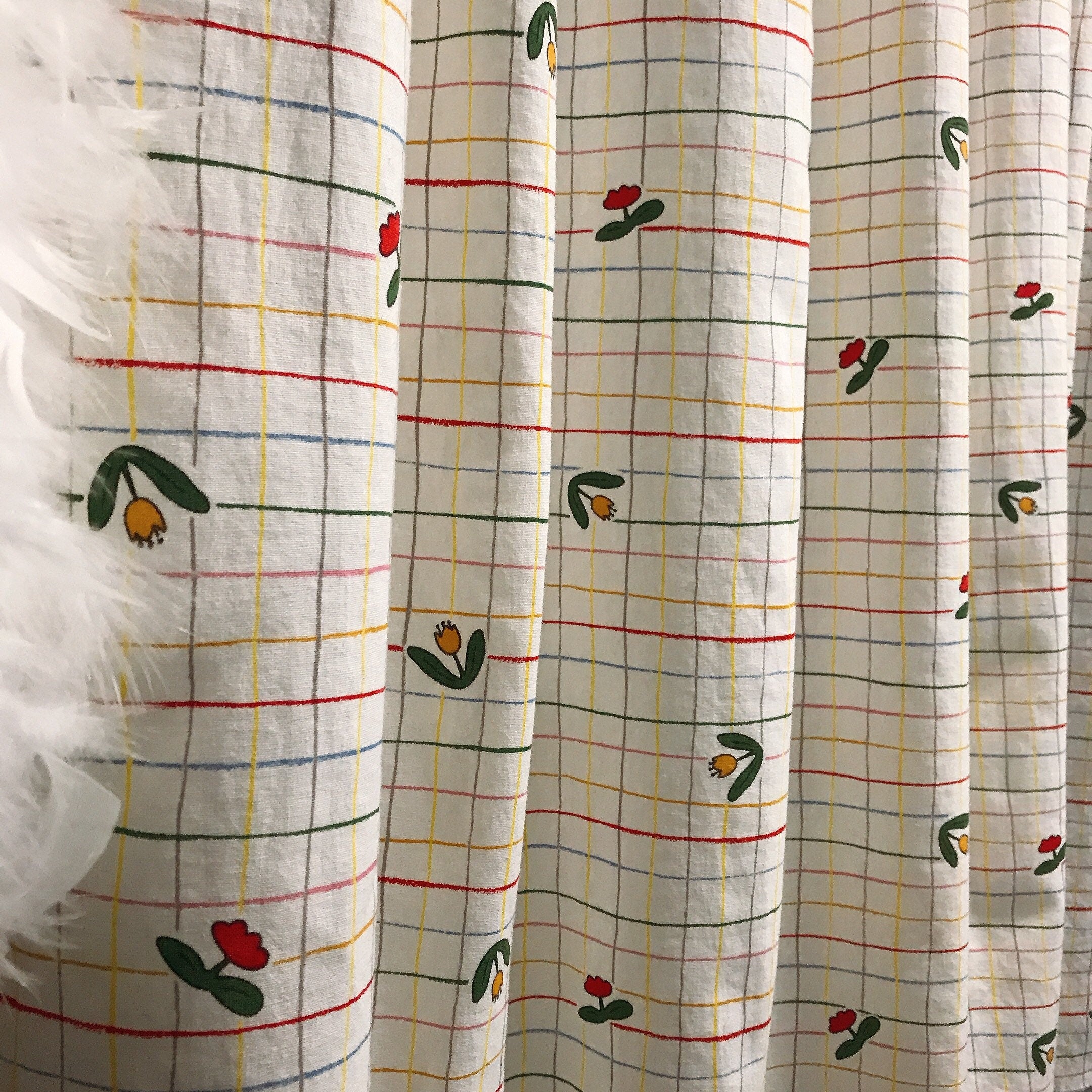 Tulip and Stripe Curtain on Ivory