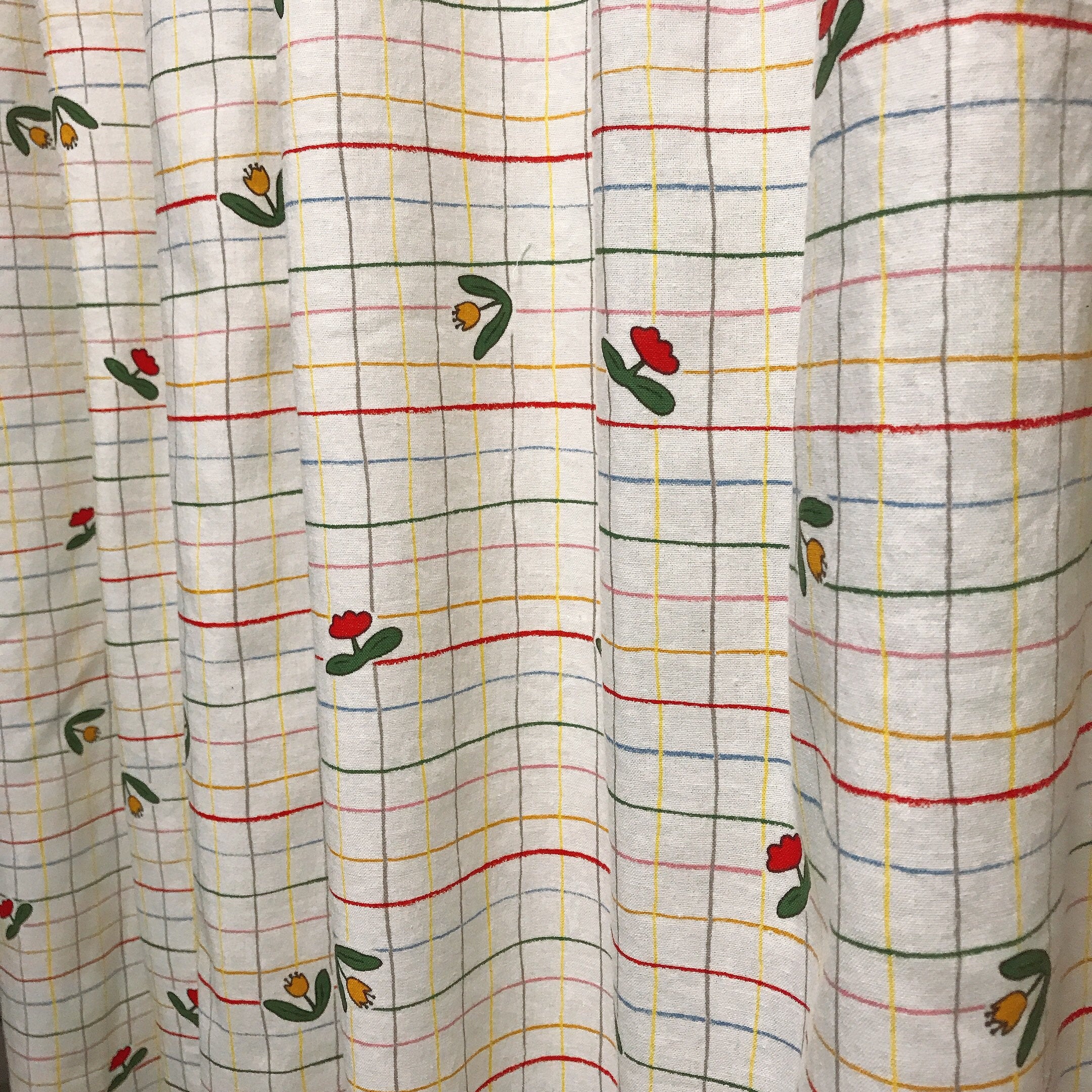 Tulip and Stripe Curtain on Ivory