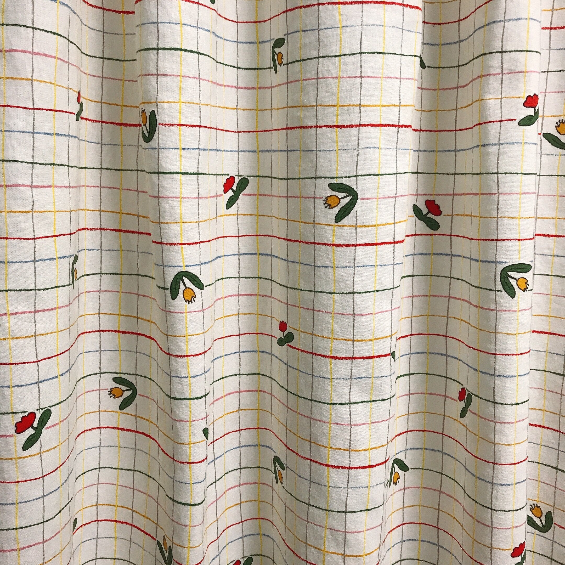 Tulip and Stripe Curtain on Ivory