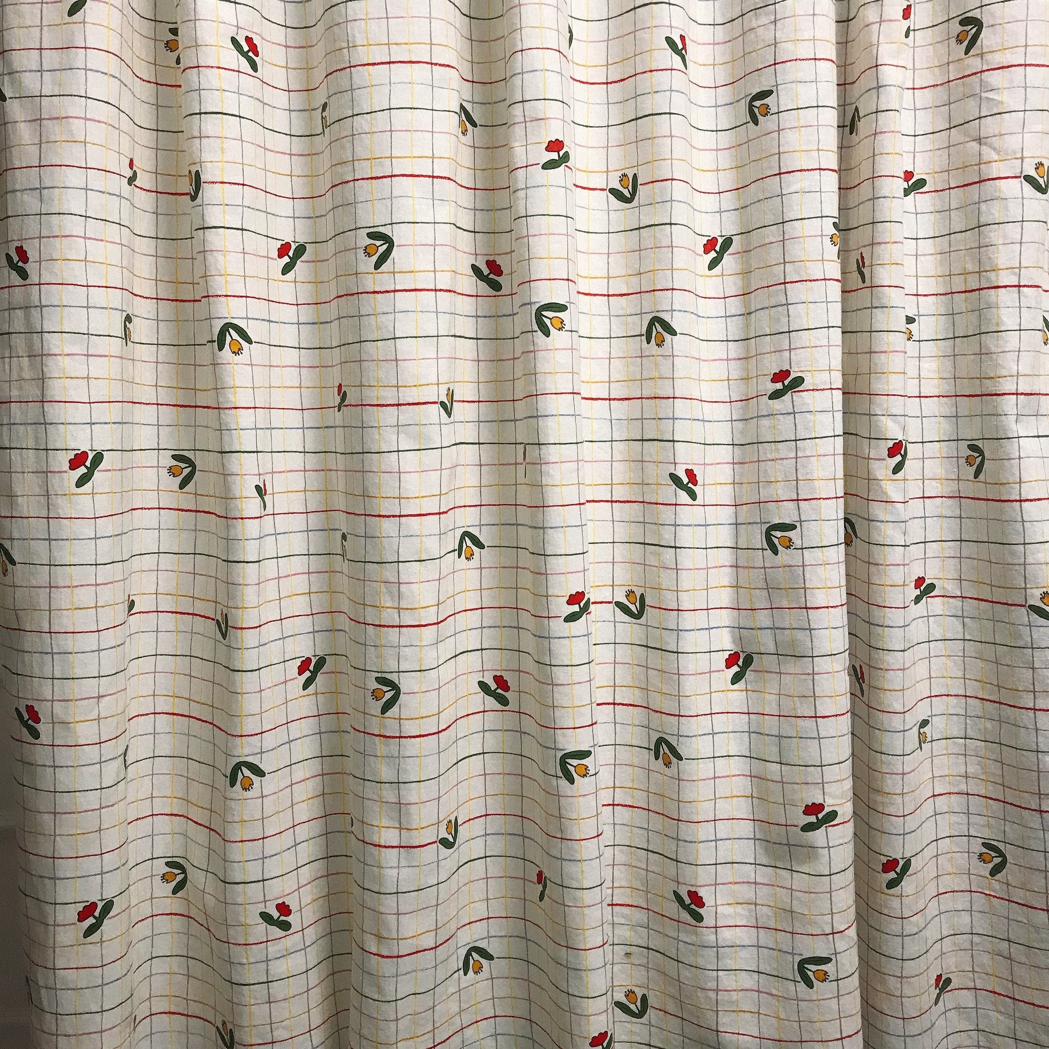 Tulip and Stripe Curtain on Ivory