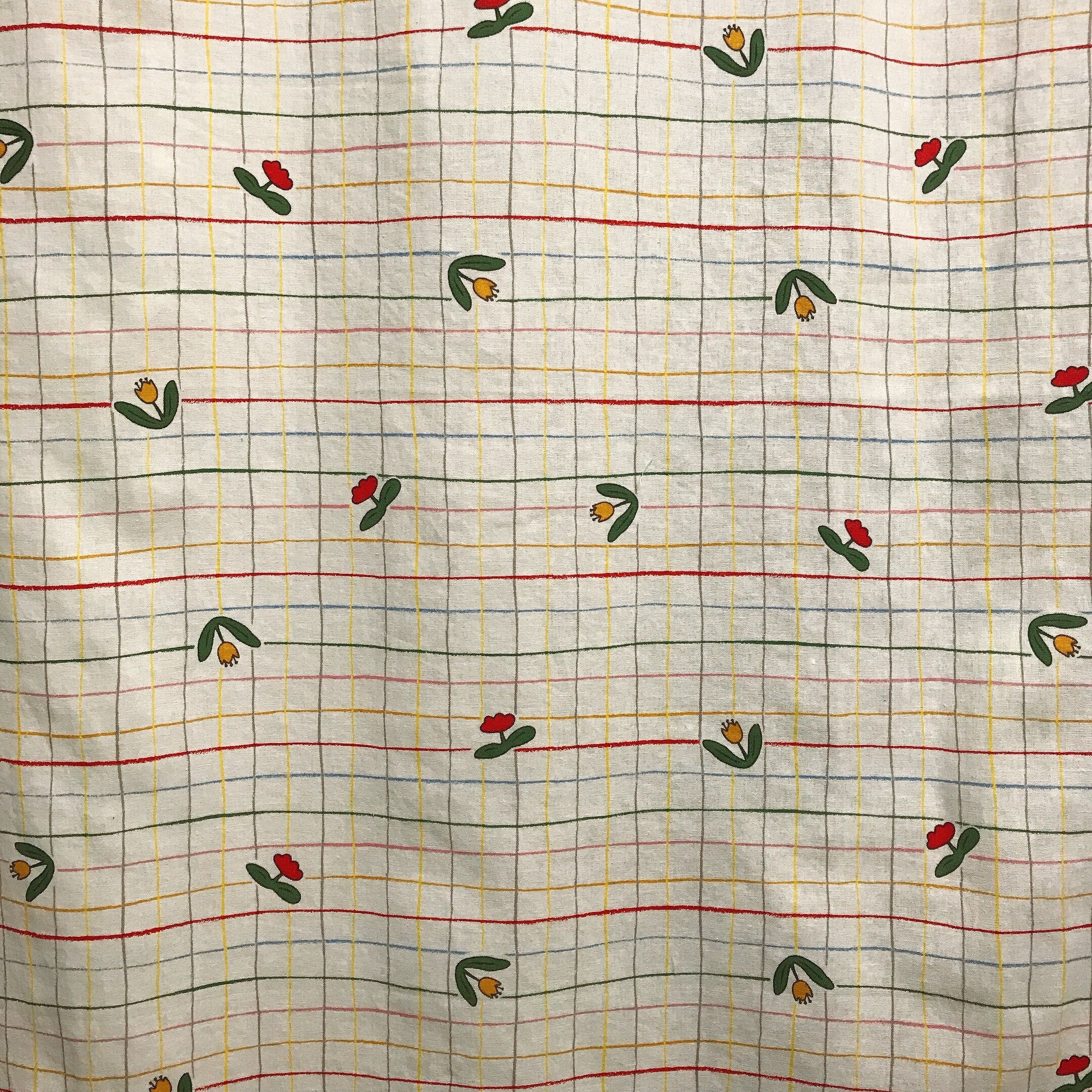 Tulip and Stripe Curtain on Ivory