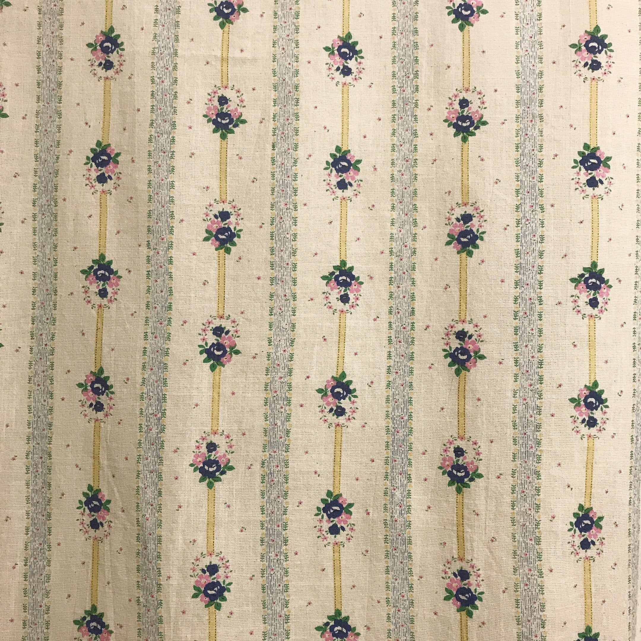 Blue and Yellow Striped Floral Curtain on Natural Beige