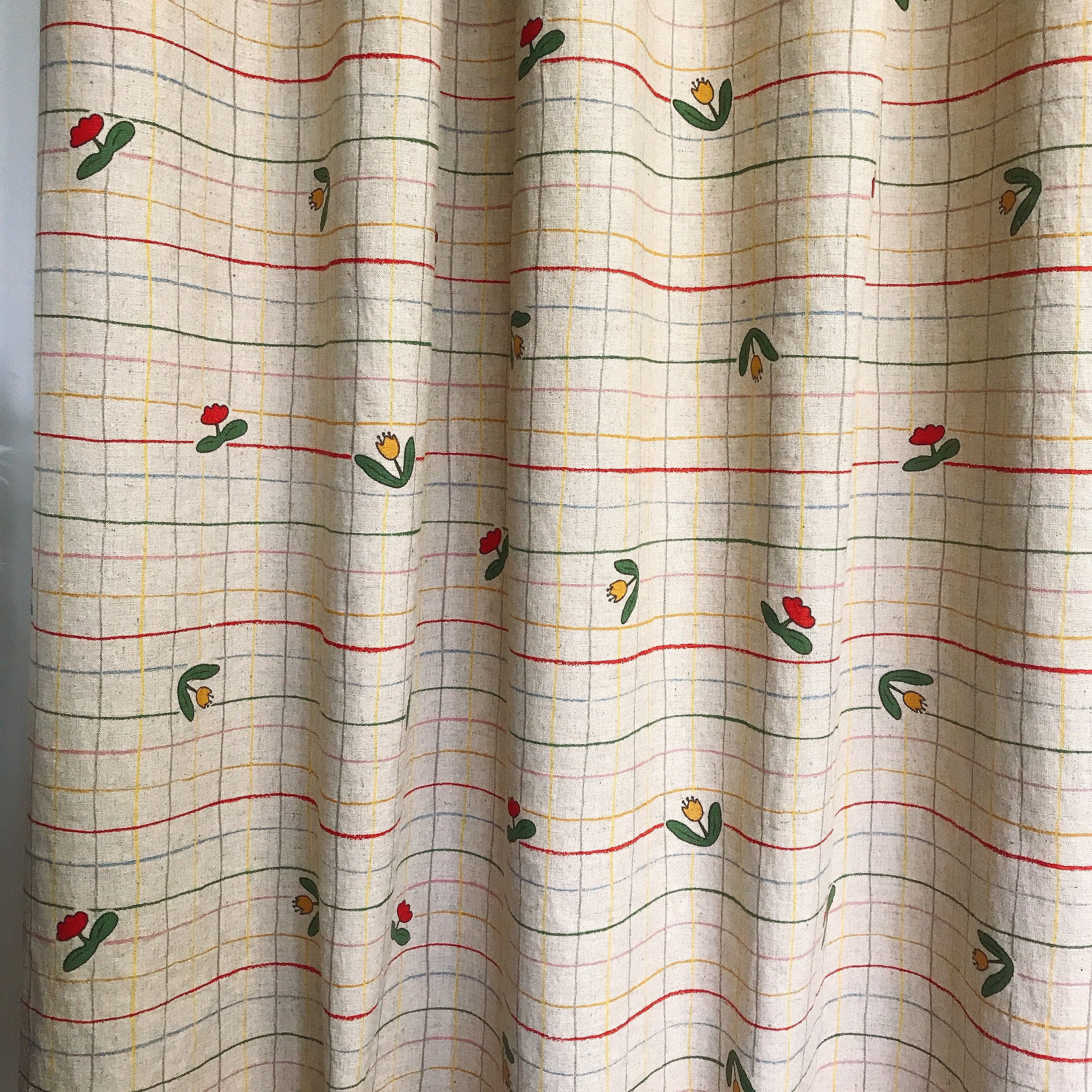 Tulip and Stripe Curtain on Natural Beige