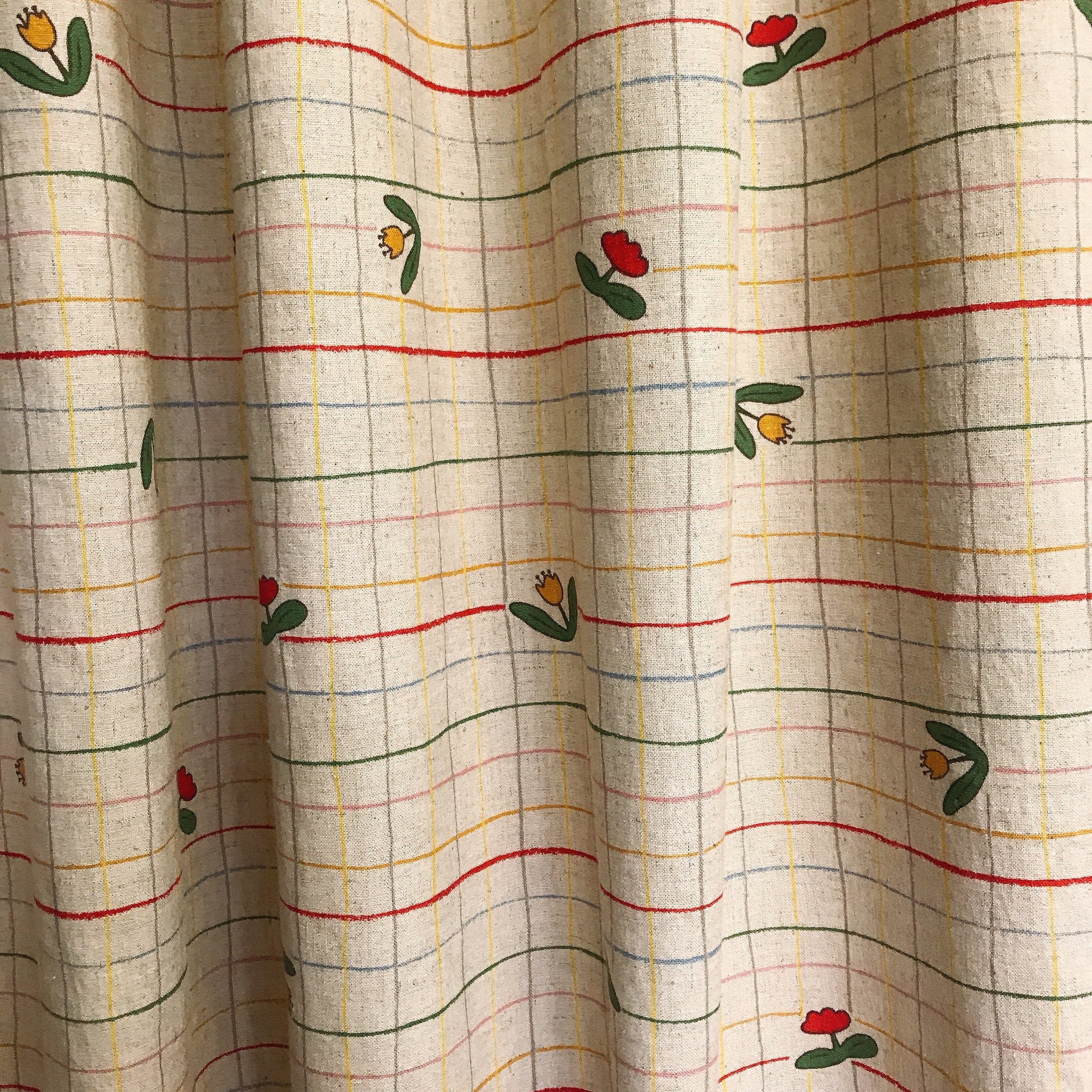 Tulip and Stripe Curtain on Natural Beige