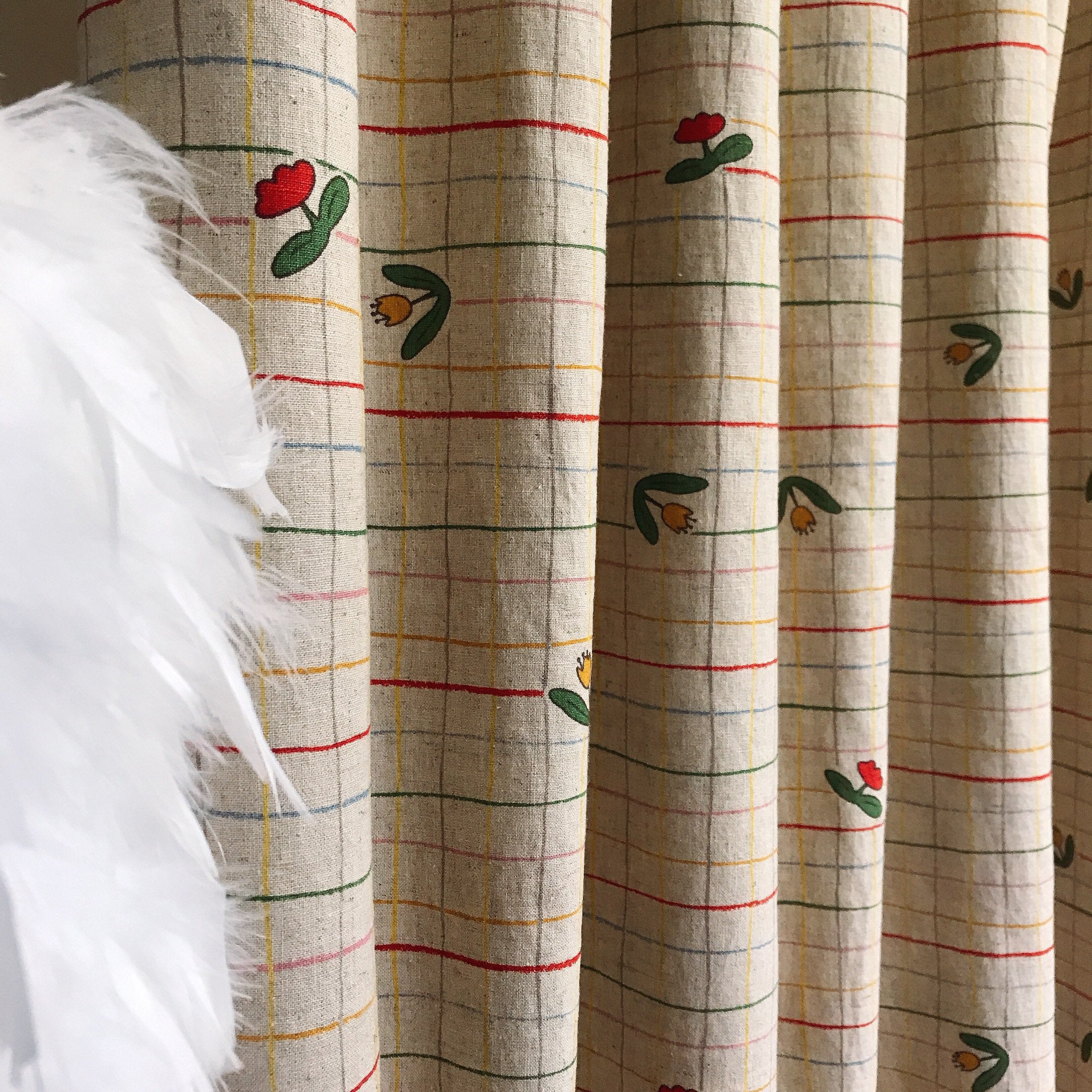 Tulip and Stripe Curtain on Natural Beige