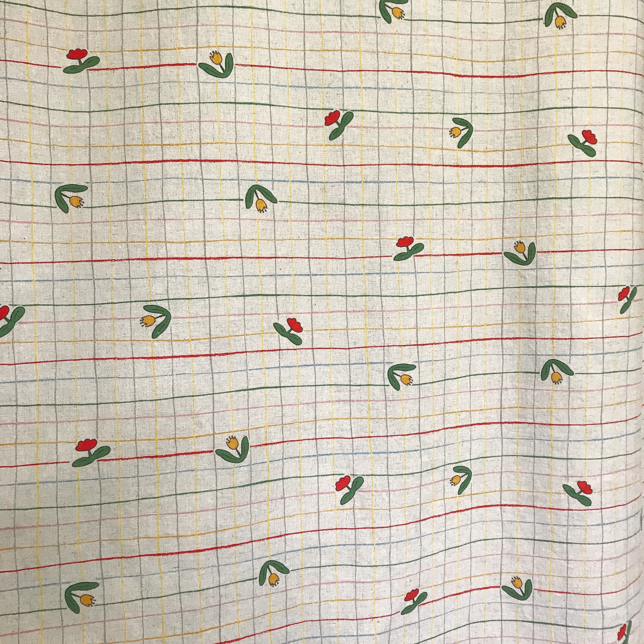 Tulip and Stripe Curtain on Natural Beige