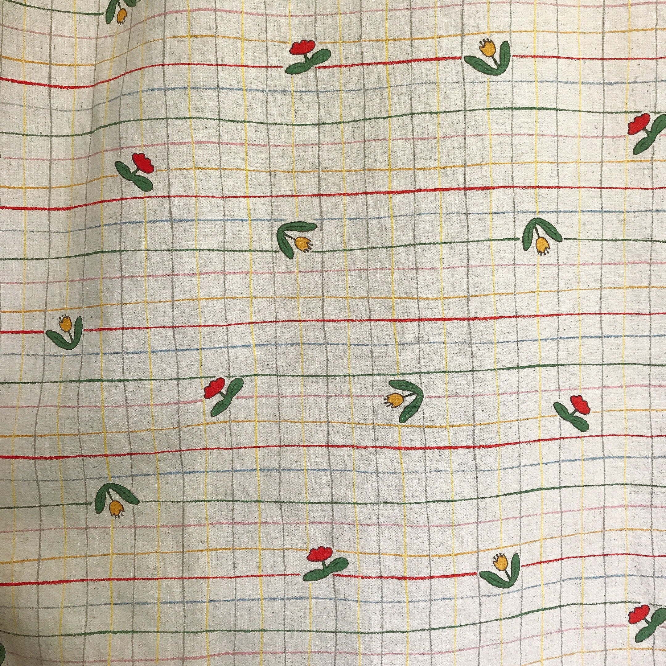 Tulip and Stripe Curtain on Natural Beige