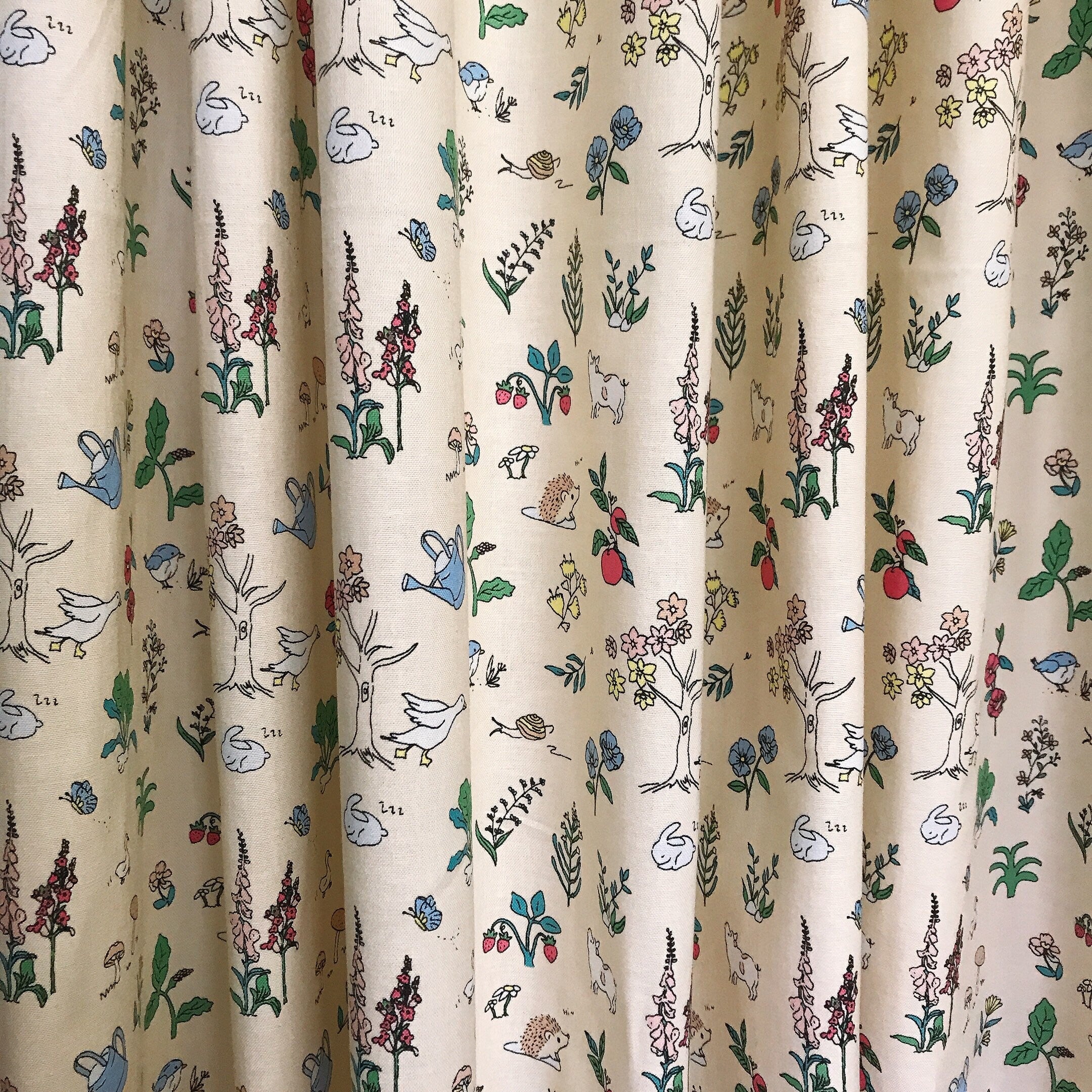 Whimsical Animal and Botanical Curtain on Yellow Beige