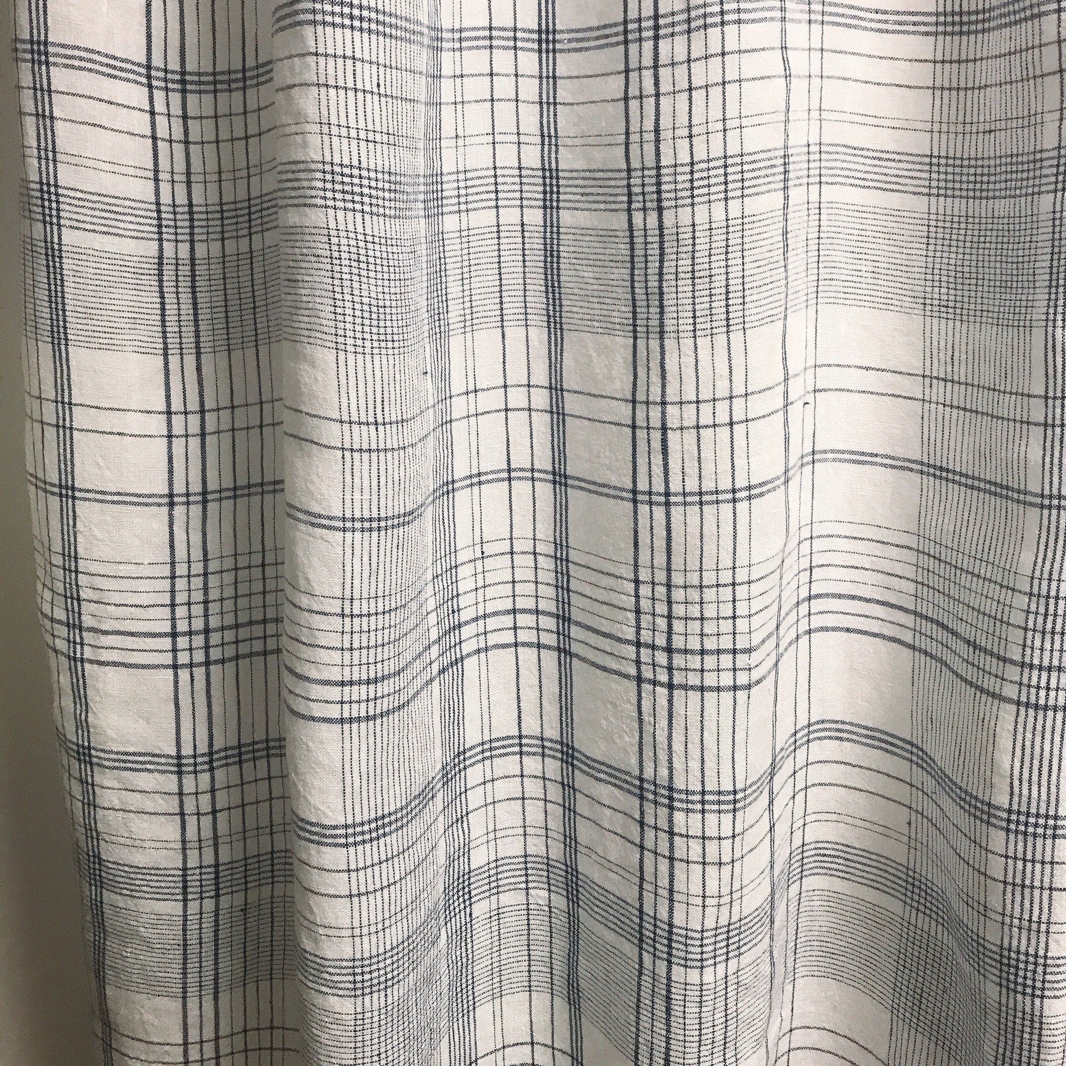 Navy Glen Plaid Linen Curtain on Soft White