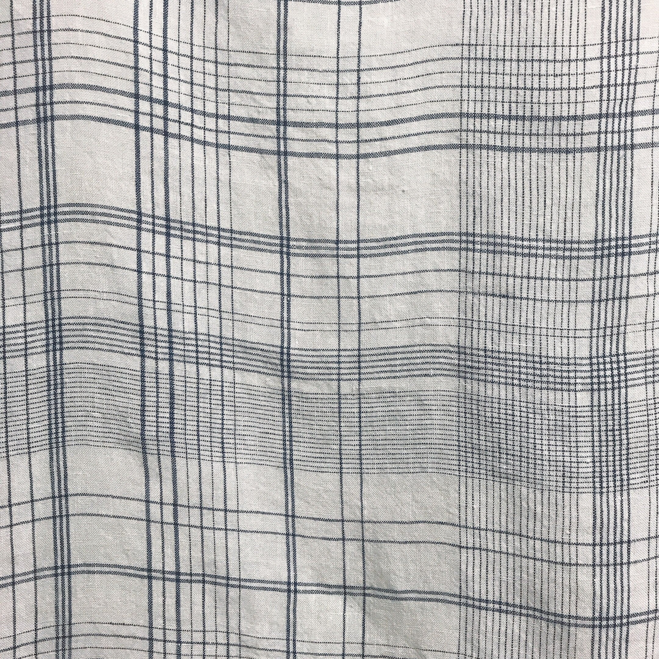 Navy Glen Plaid Linen Curtain on Soft White
