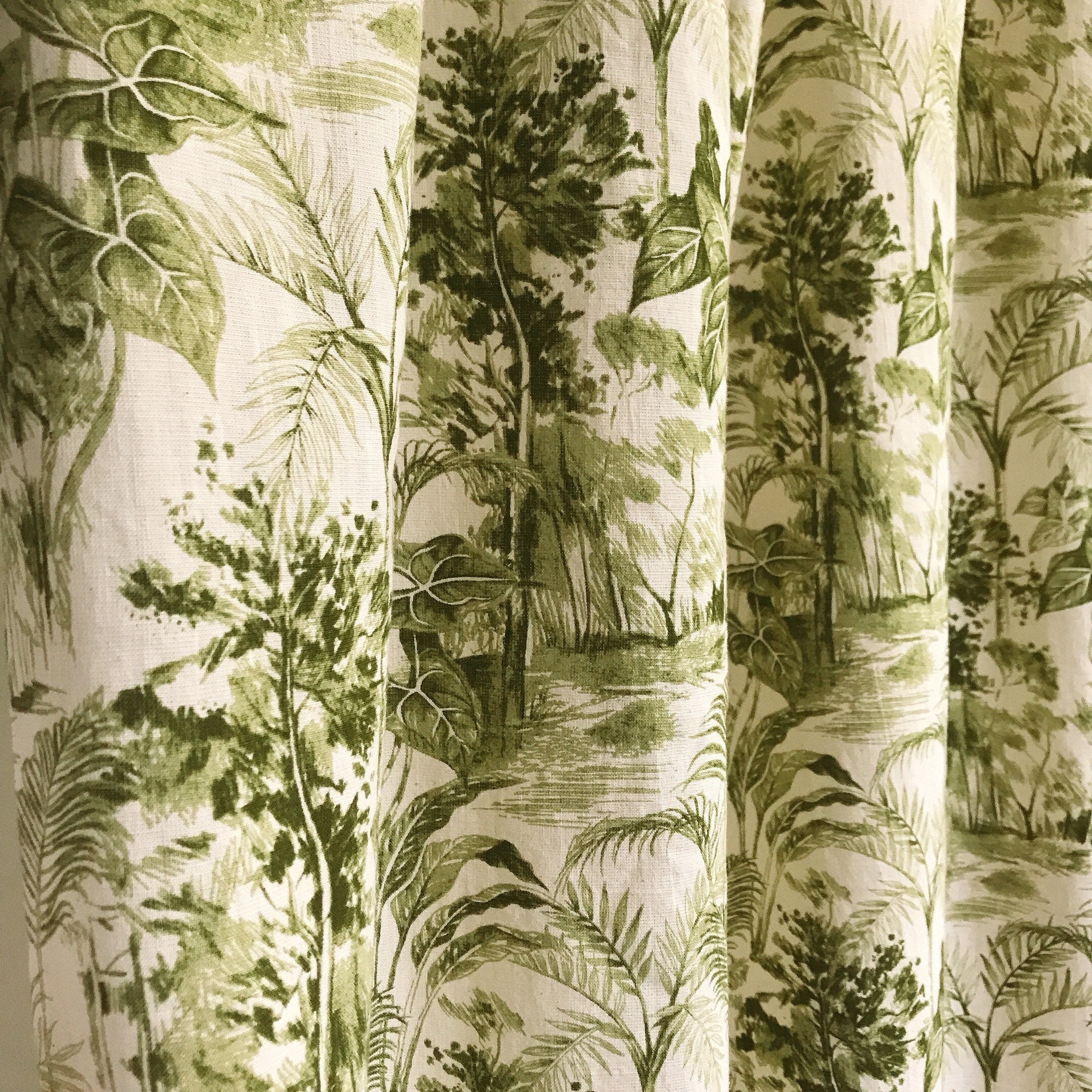 Deep Khaki Green Forest Curtain on Natural Beige