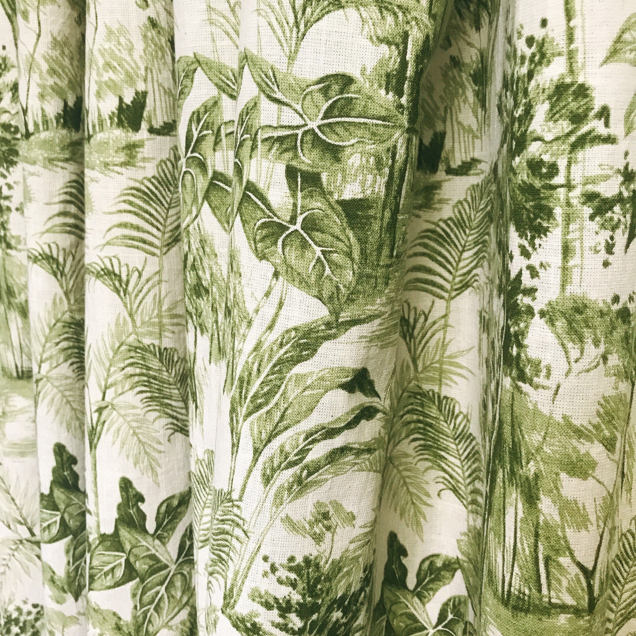 Deep Khaki Green Forest Curtain on Natural Beige