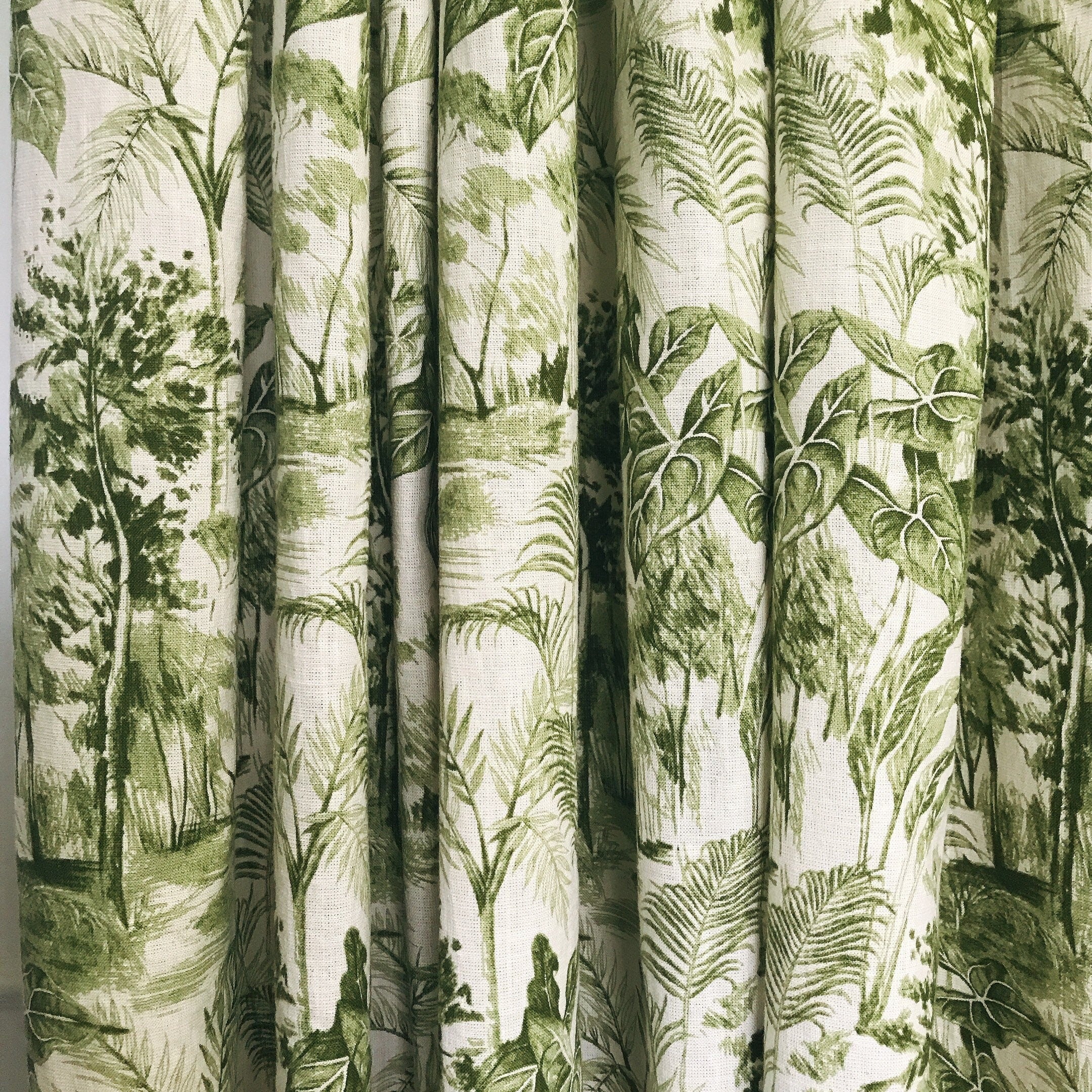 Deep Khaki Green Forest Curtain on Natural Beige