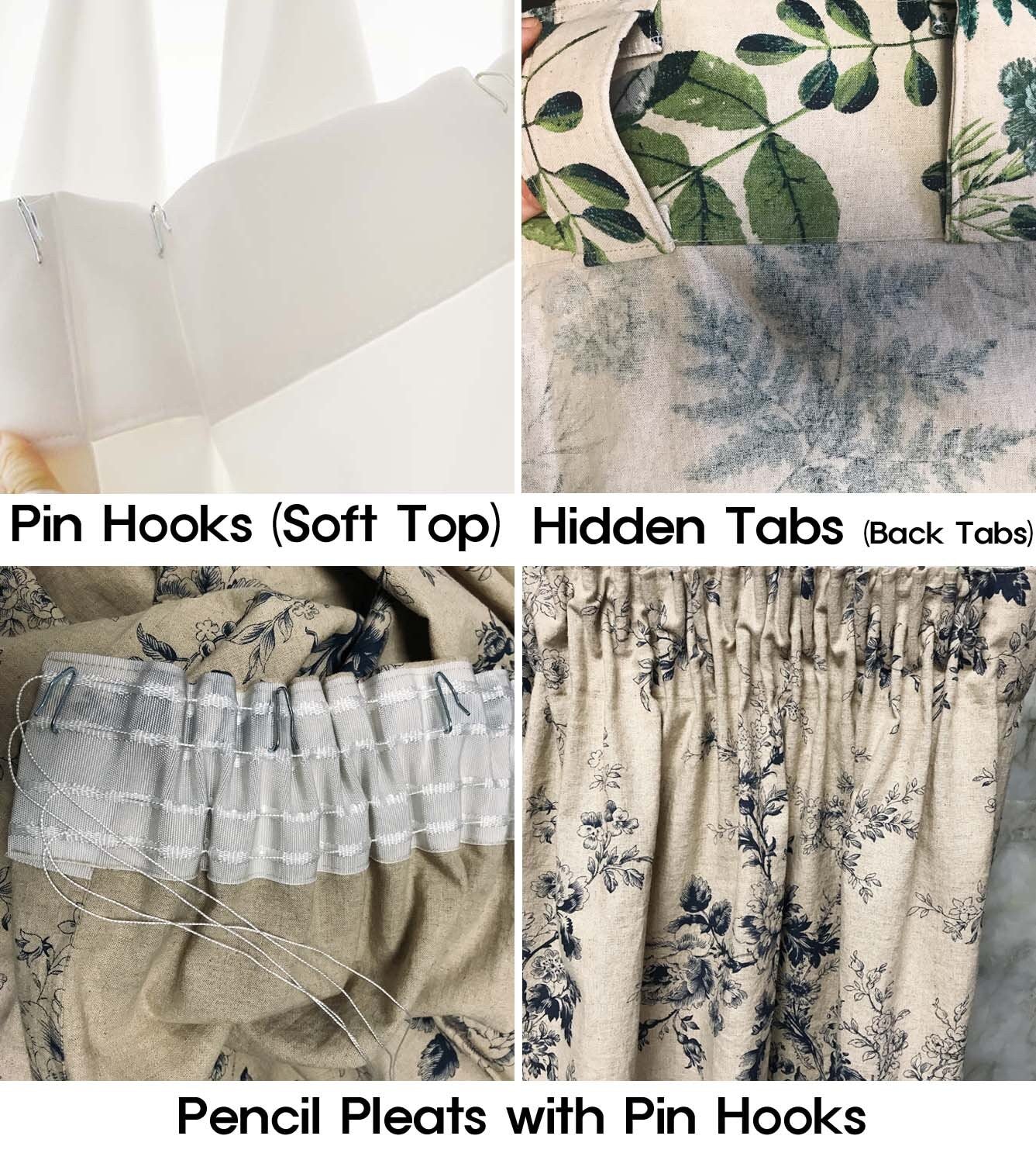 Navy Blue Botanical Curtain on Ivory