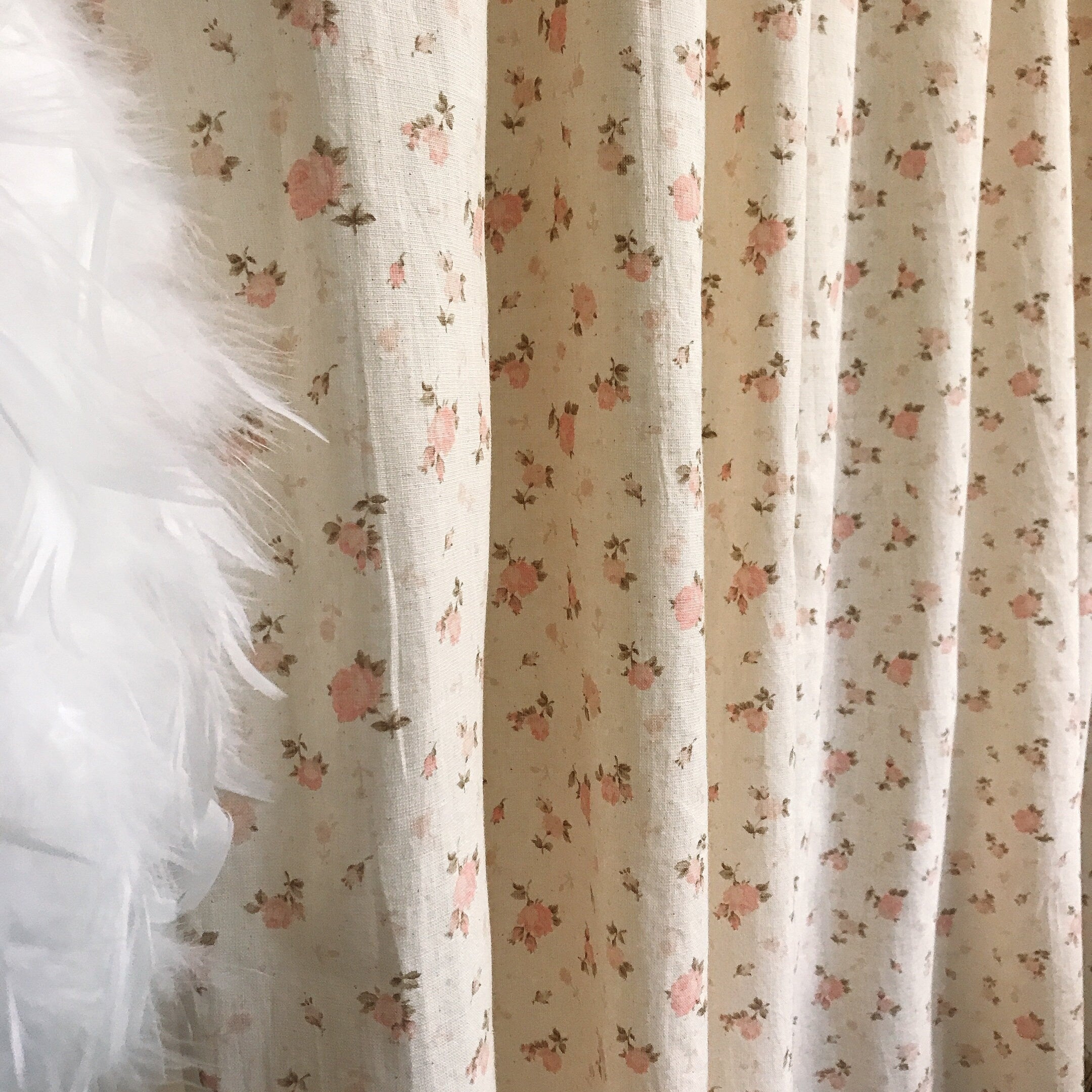Pink Floral Curtain on Natural Beige