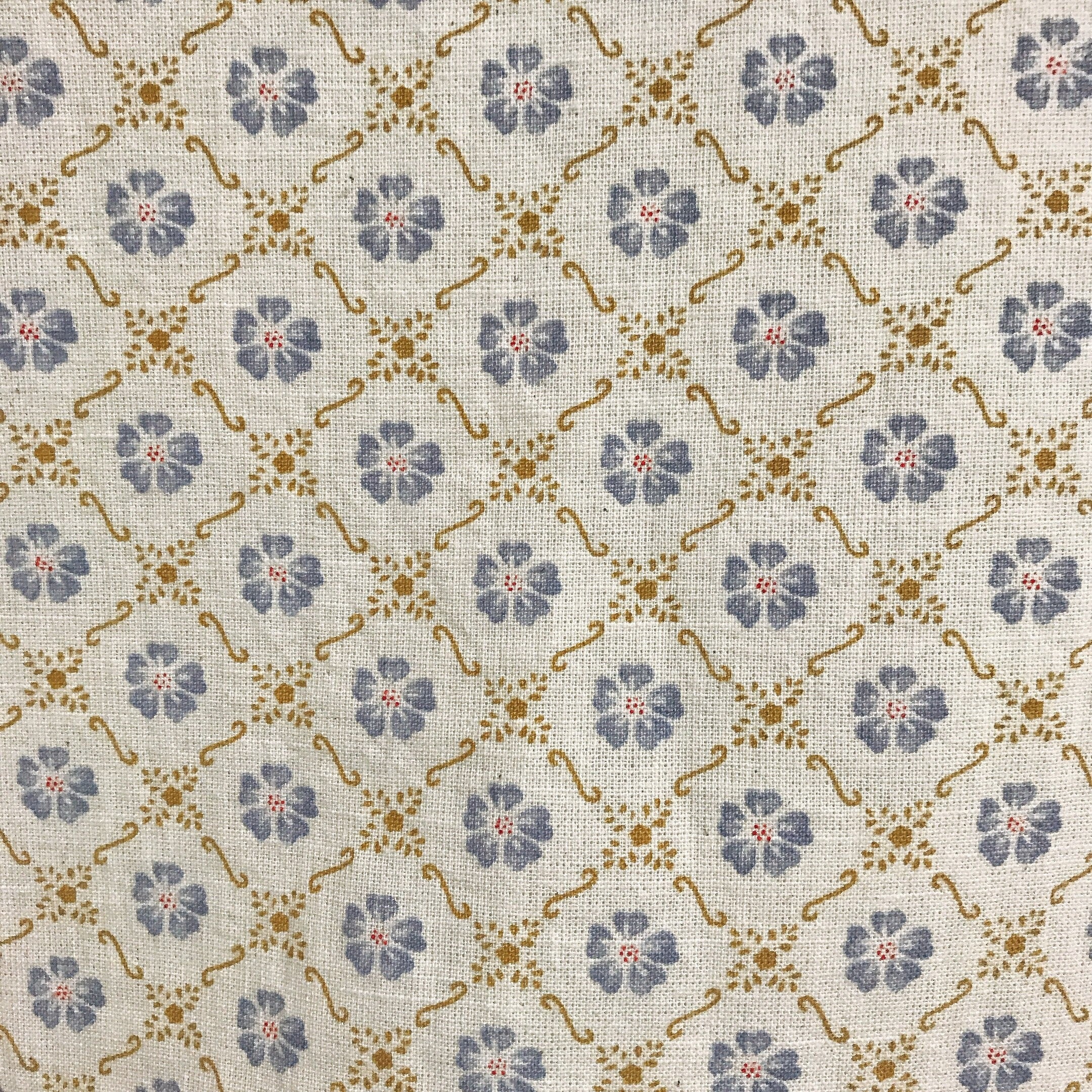 Retro Light Purple and Navy Floral Curtain on Beige Ivory