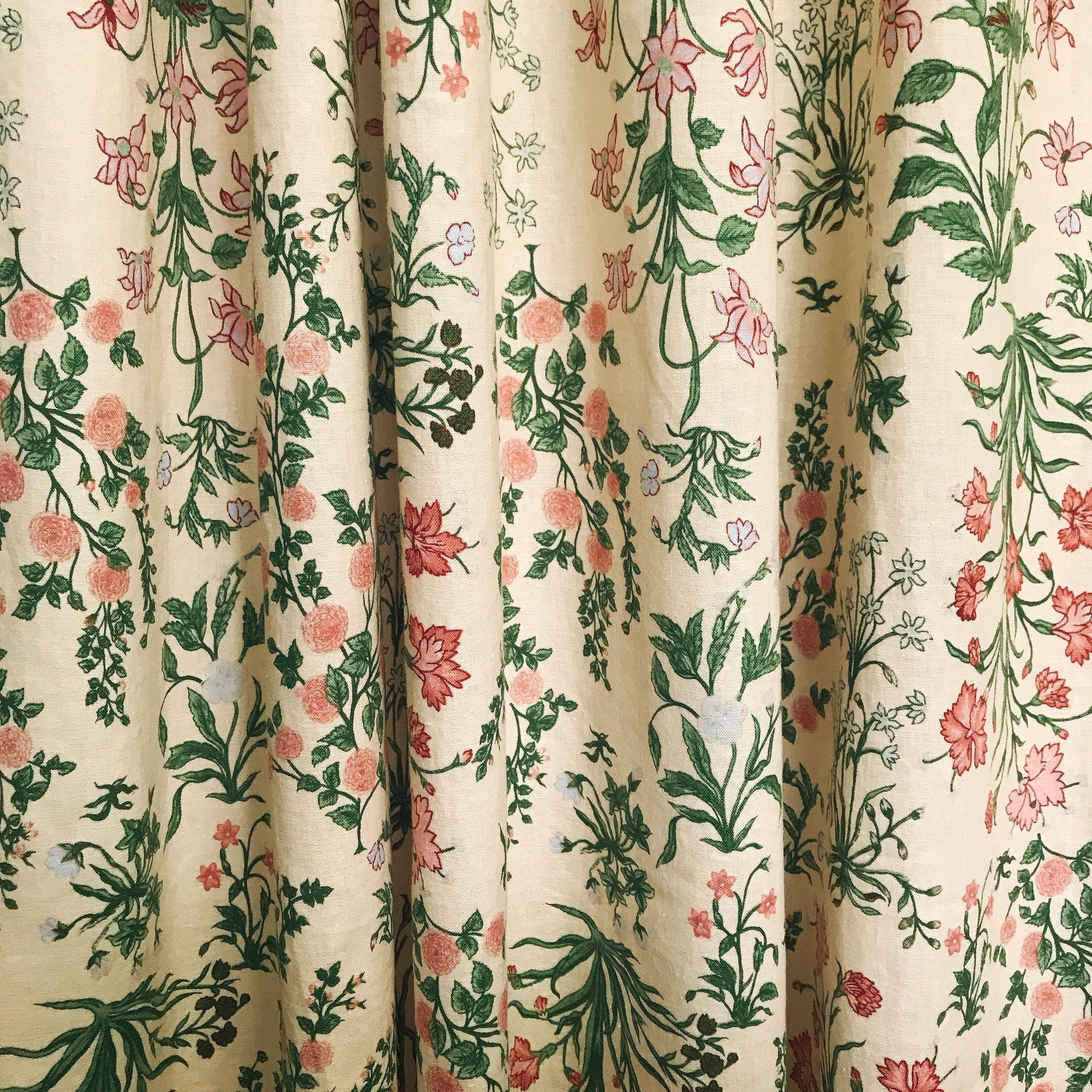 Pink and Pale Mint Floral Curtain on Buttercup Beige
