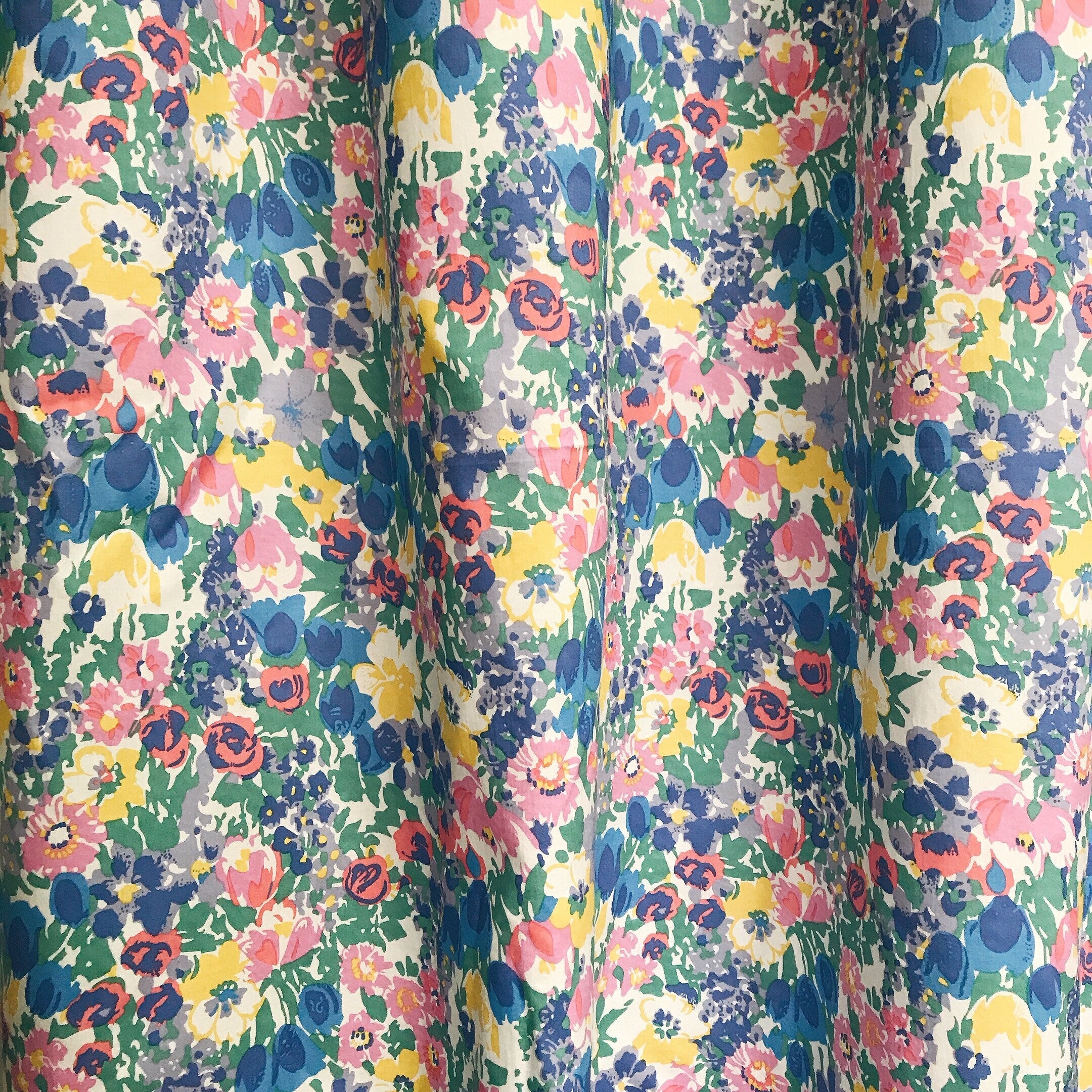 Vivid Blue and Multi-Color Floral Curtain