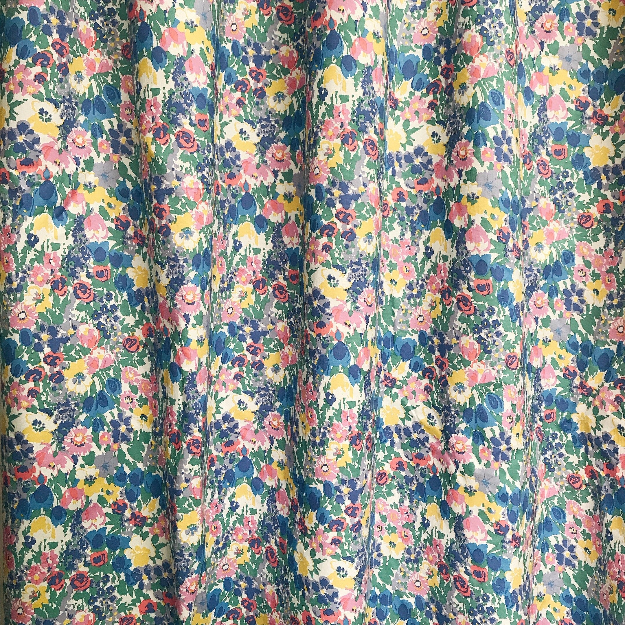 Vivid Blue and Multi-Color Floral Curtain