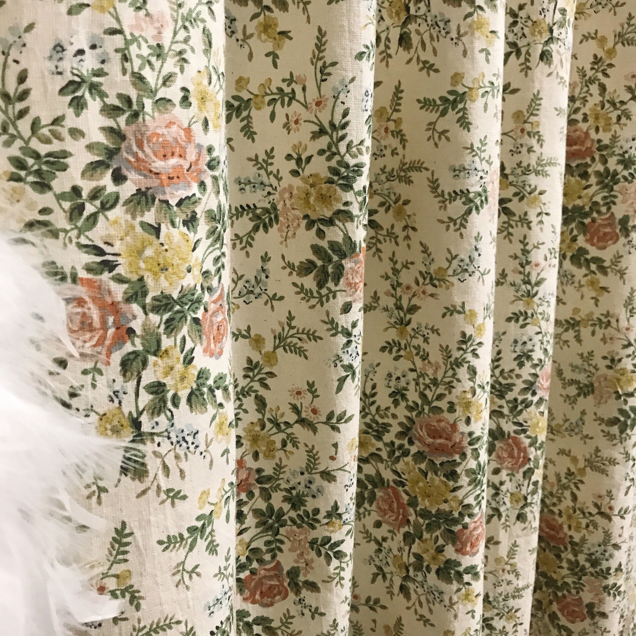 Toned Down Pink Floral Curtain on Natural Beige