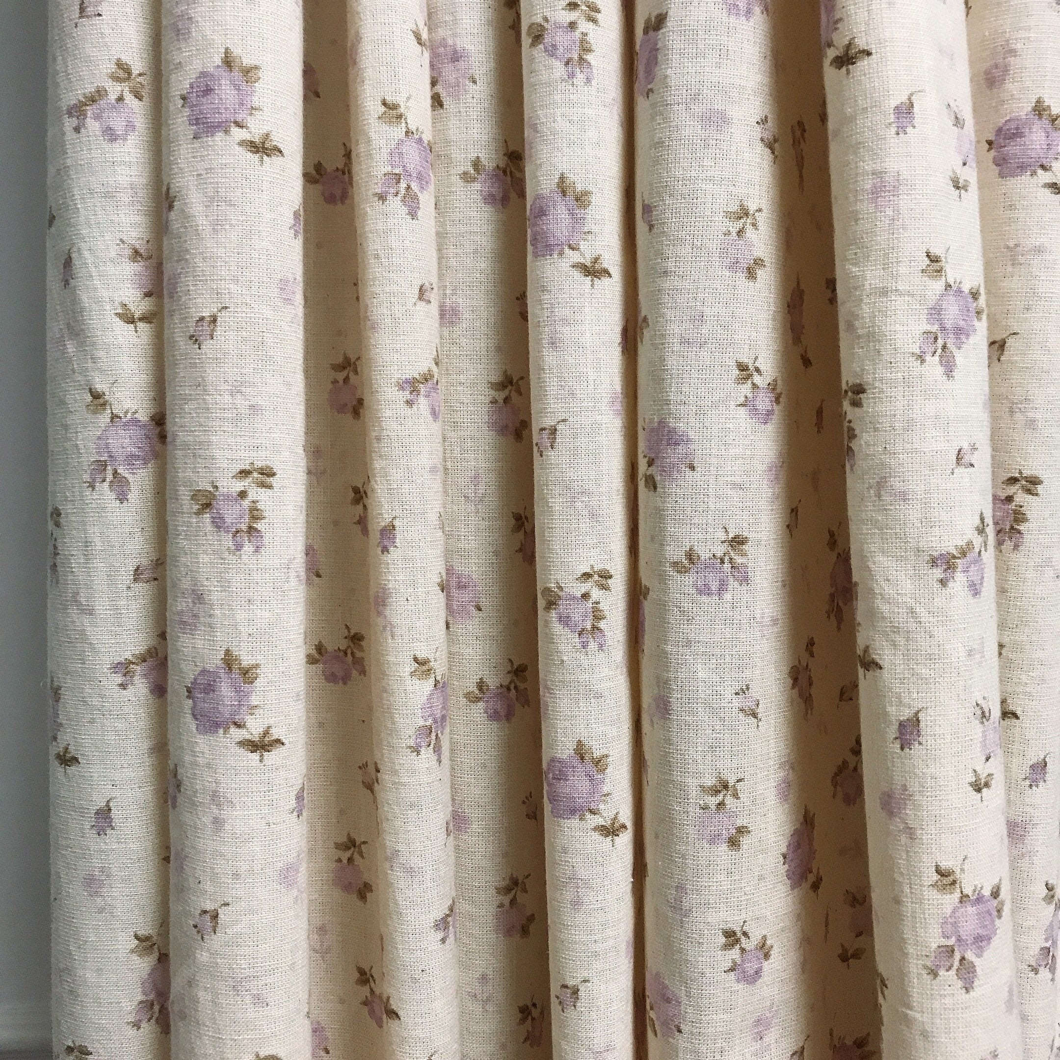 Soft Pale Lavender Floral Curtain on Natural Beige