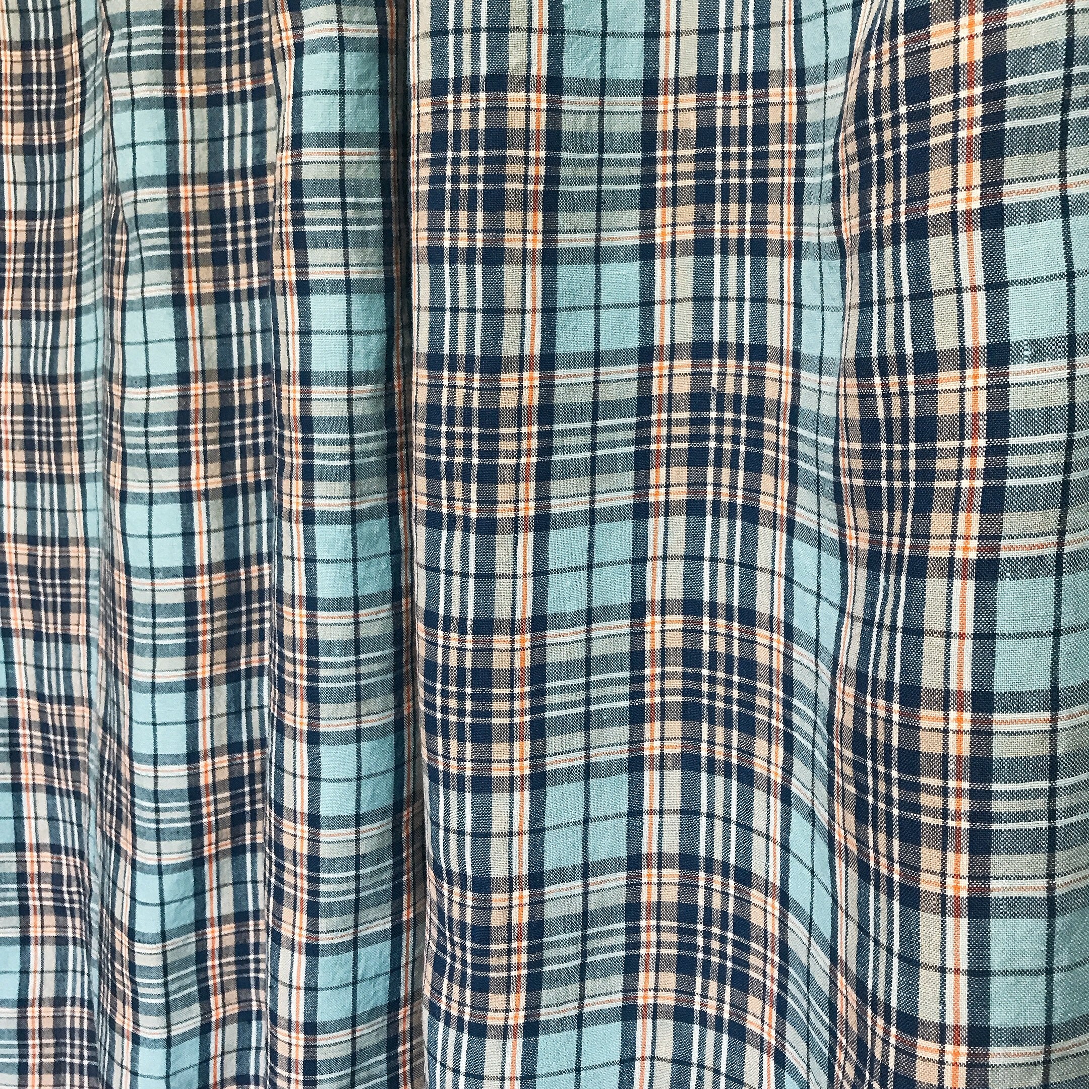 Navy and Blue Plaid Curtain
