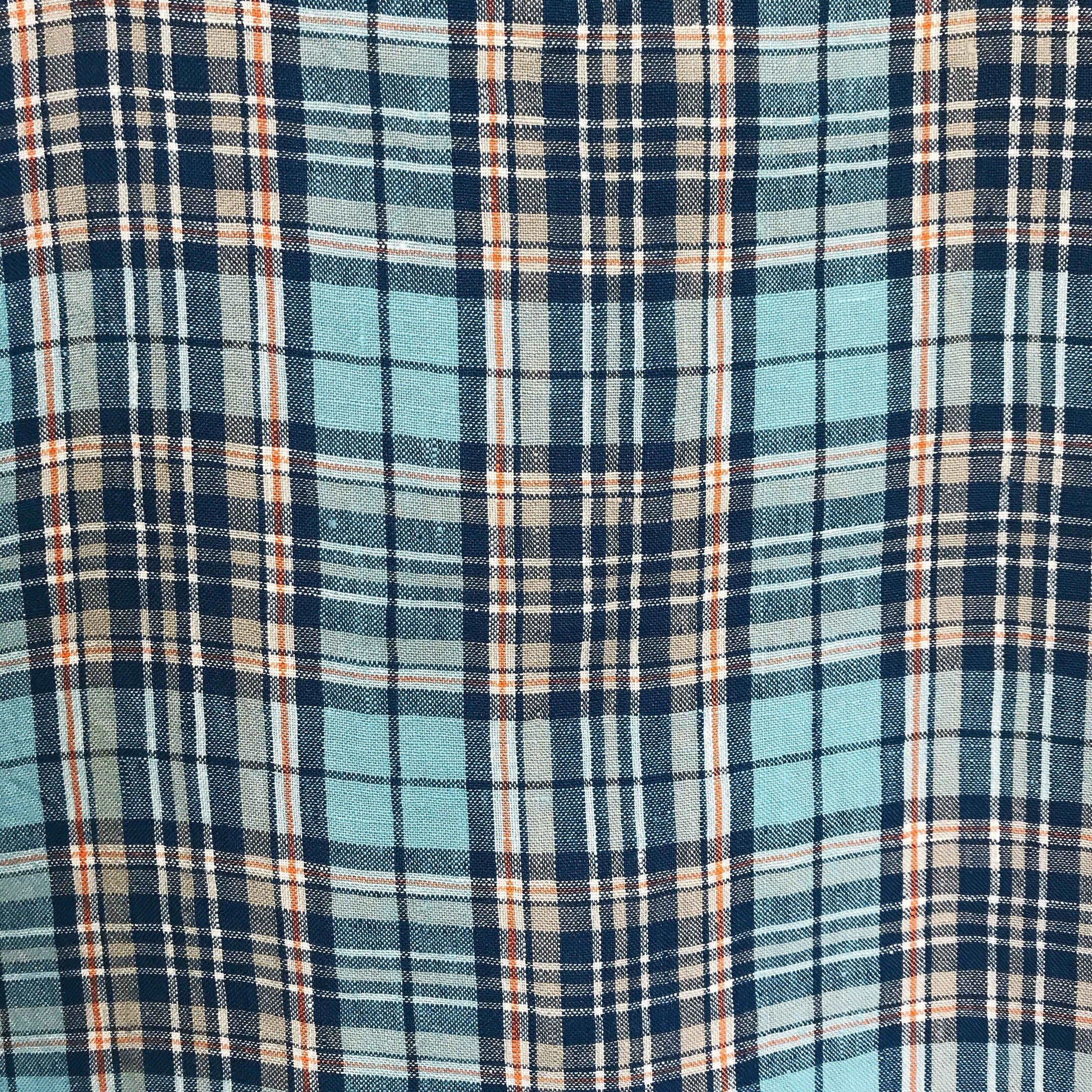 Navy and Blue Plaid Curtain