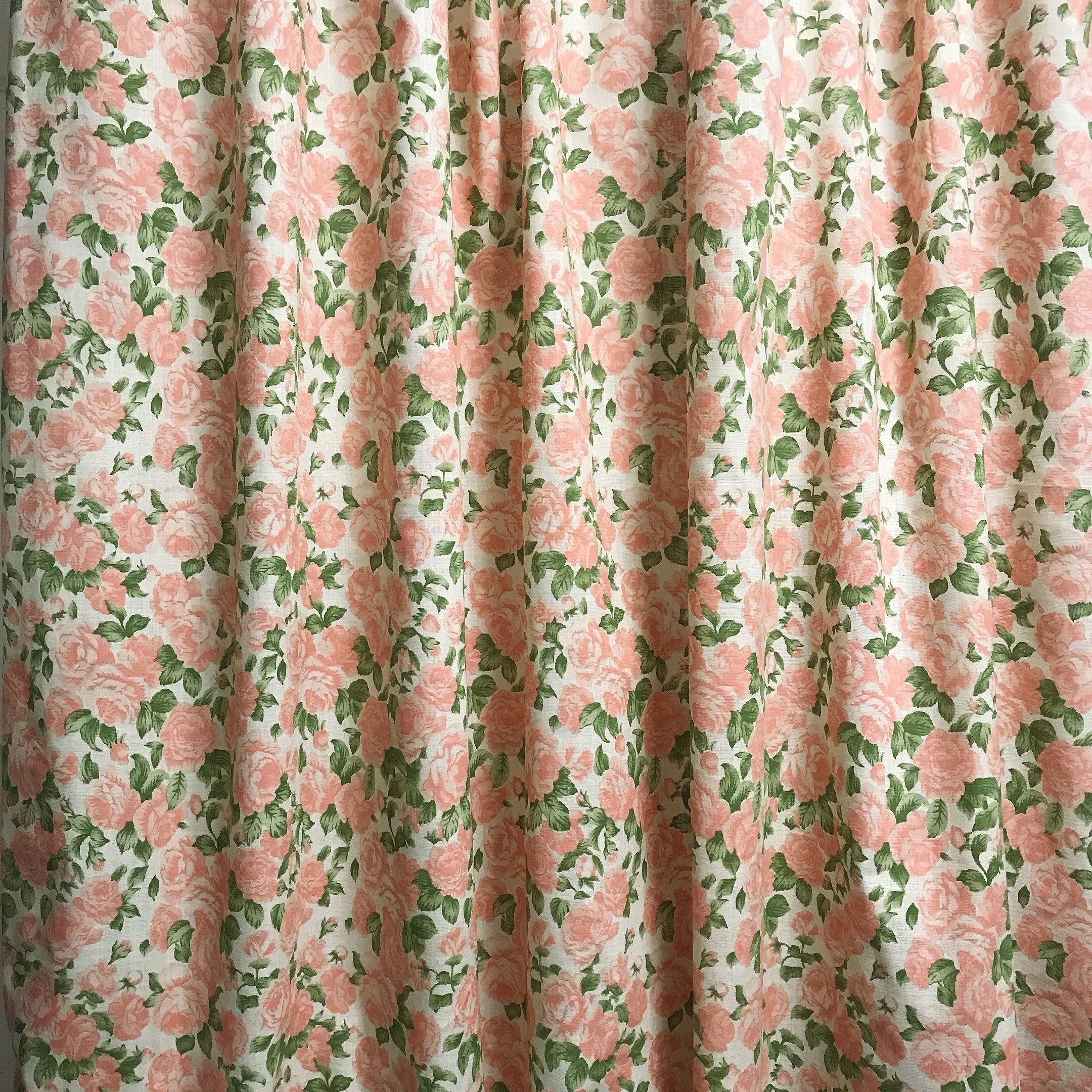 Peach Rose Floral Curtain on Natural Beige