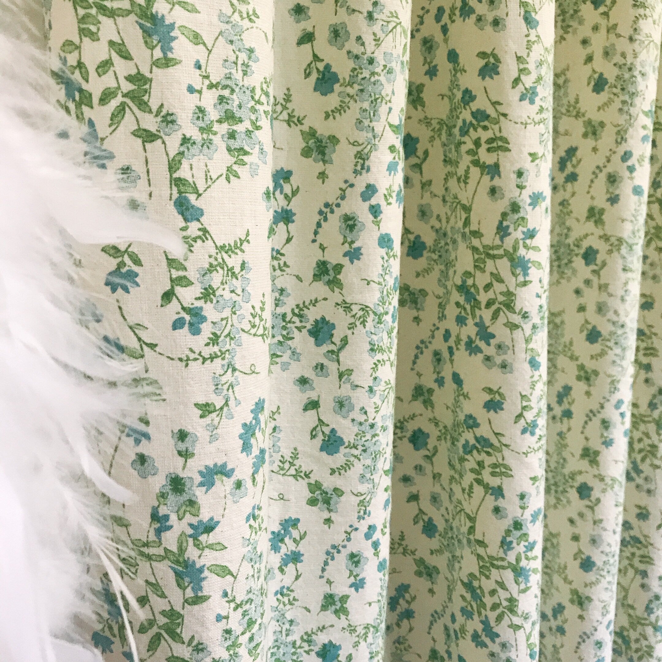 Turquoise Blue Floral Curtain on Natural Beige