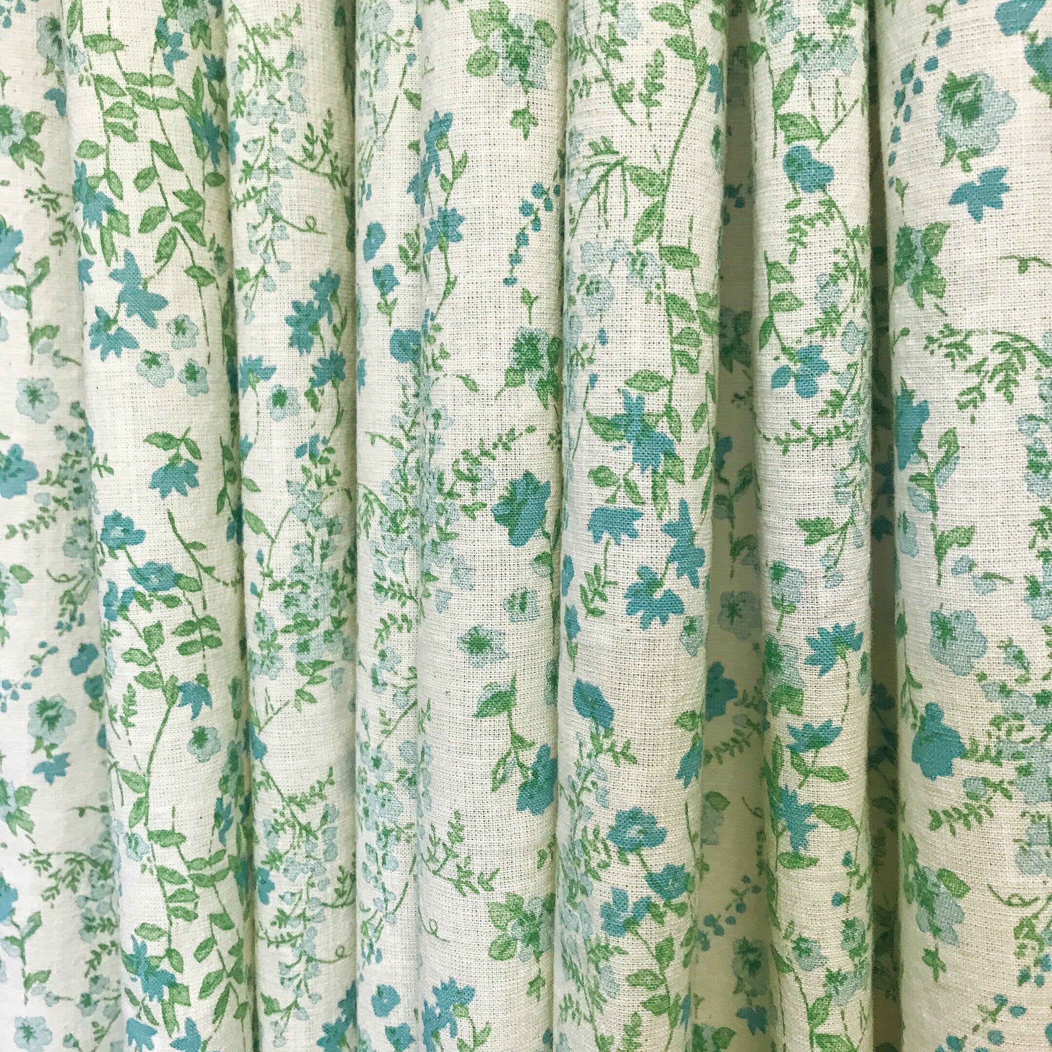 Turquoise Blue Floral Curtain on Natural Beige