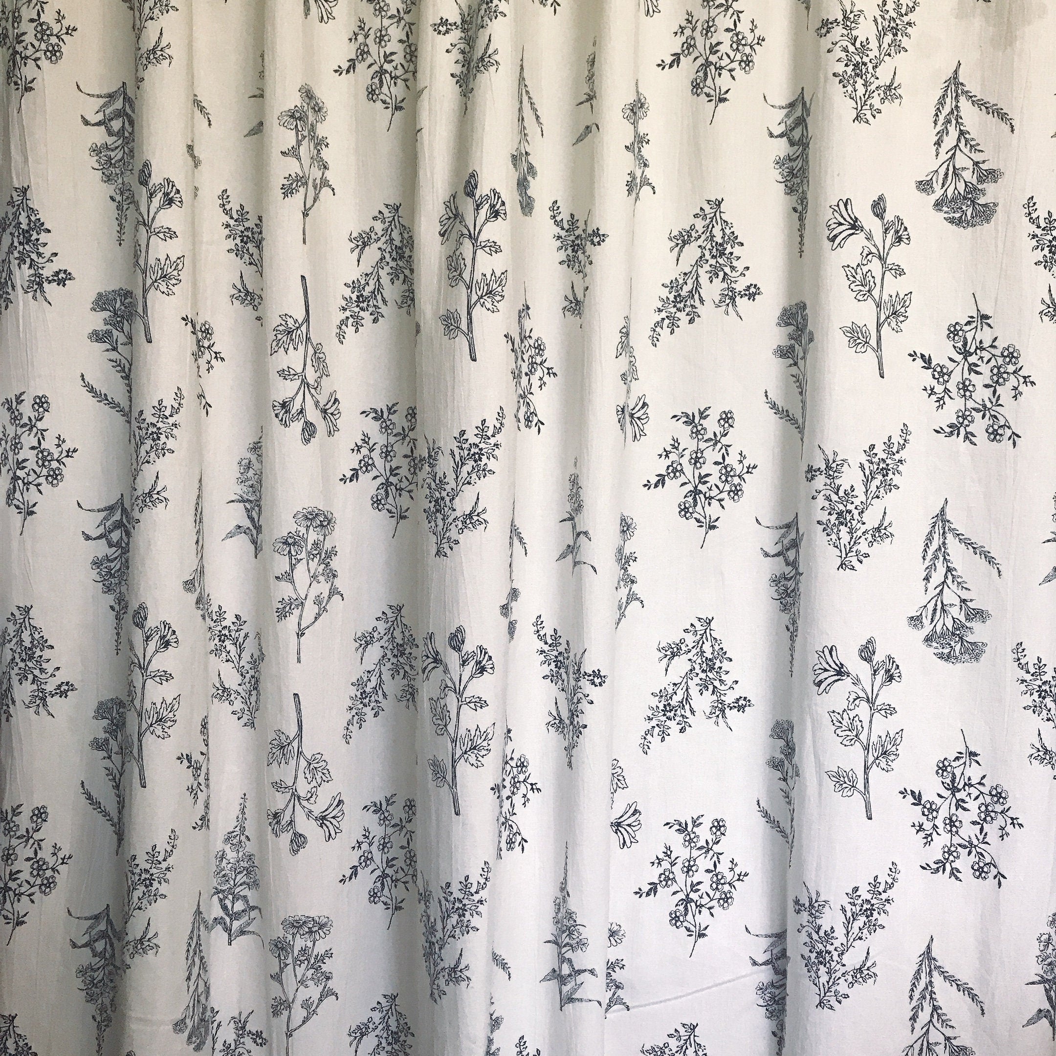 Navy Blue Botanical Curtain on Ivory