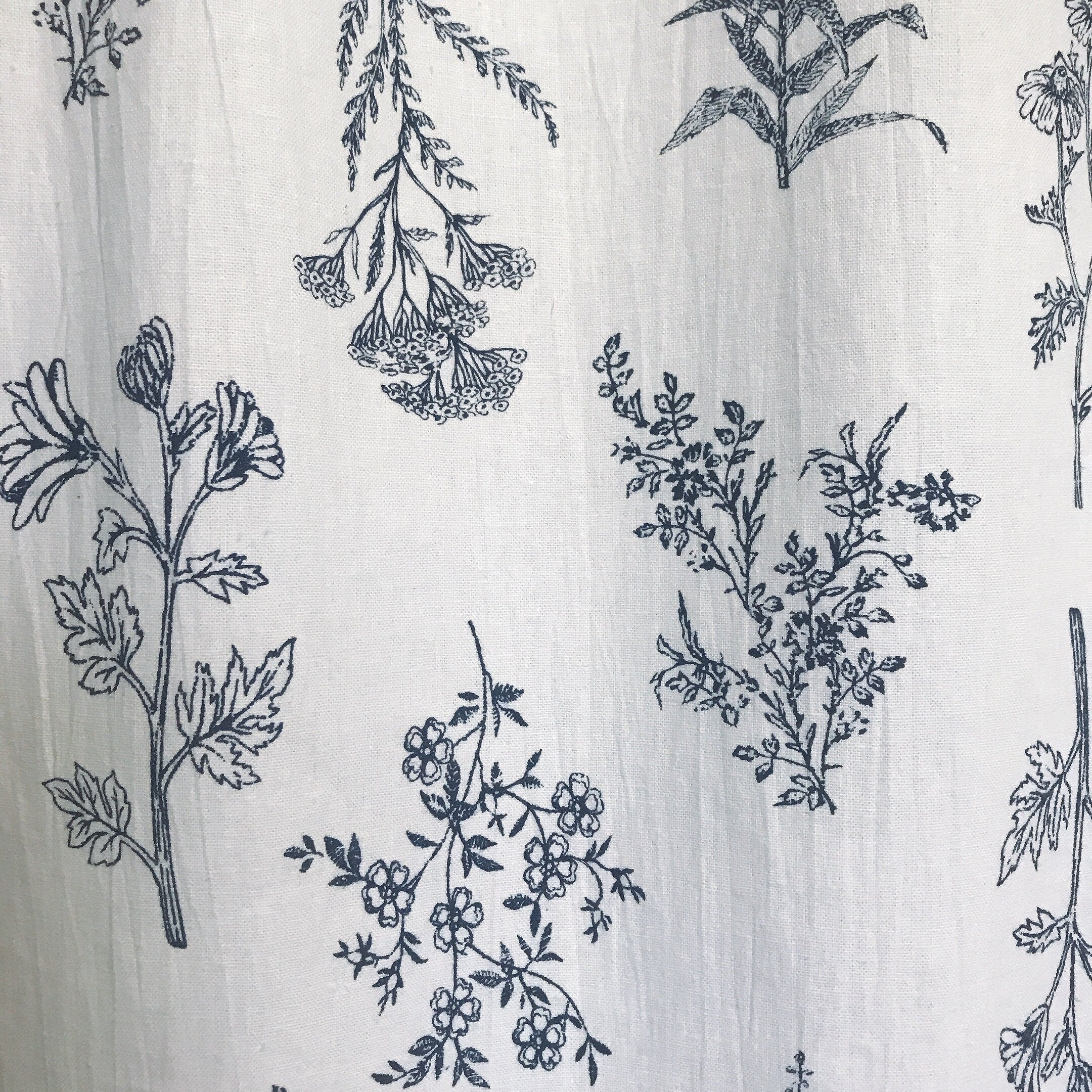 Navy Blue Botanical Curtain on Ivory
