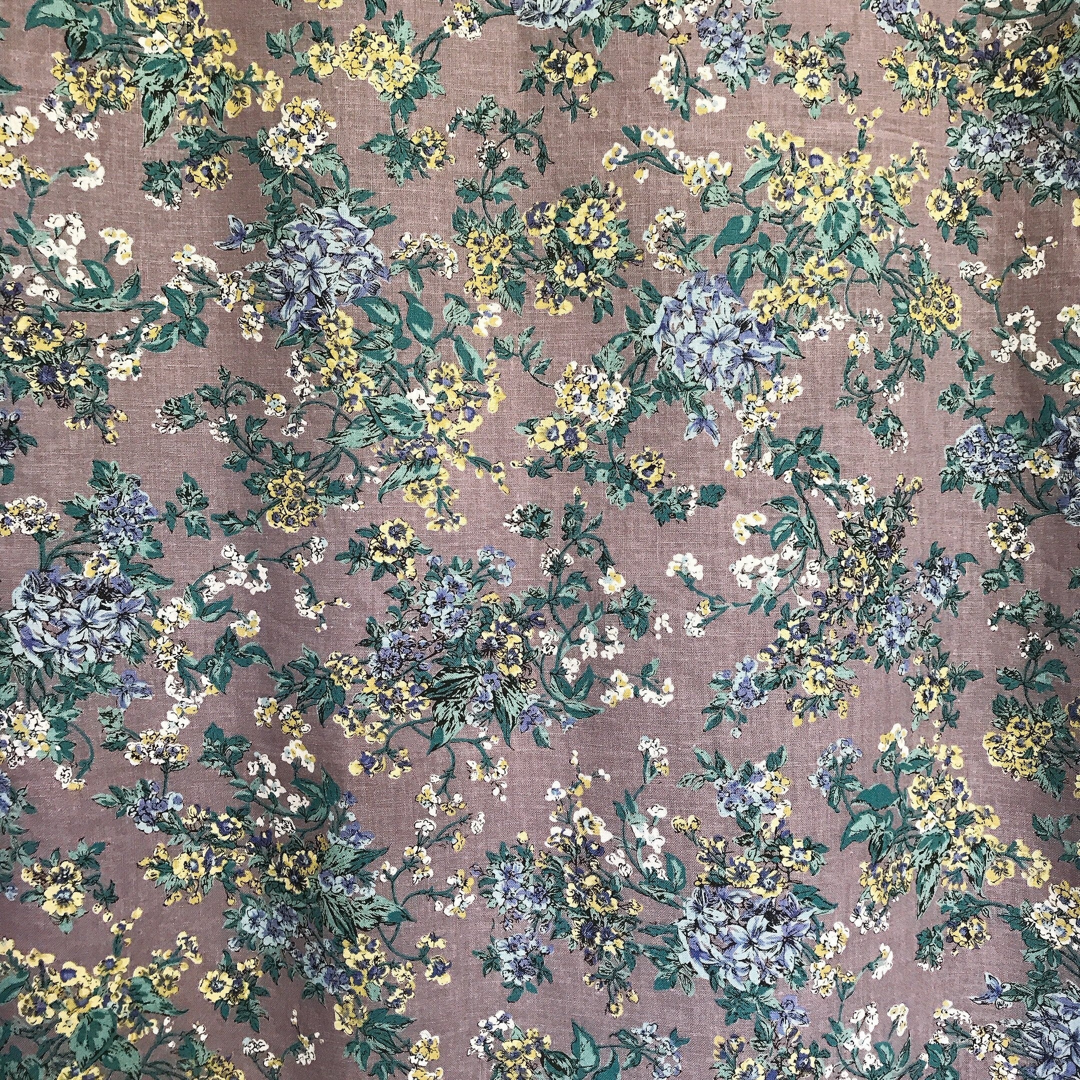 Blue and Light Mustard Floral Curtain on Purple Grey