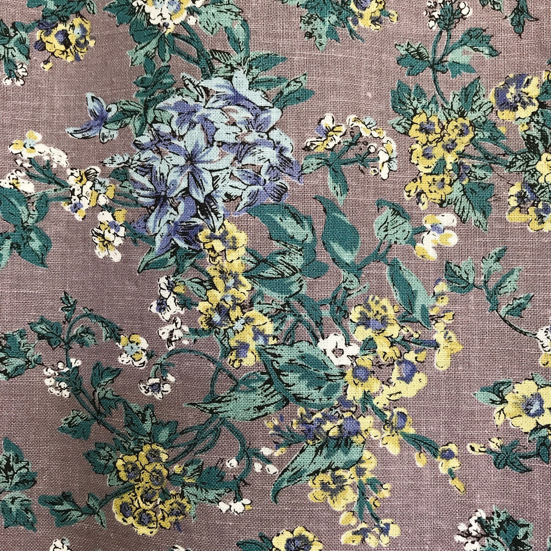 Blue and Light Mustard Floral Curtain on Purple Grey