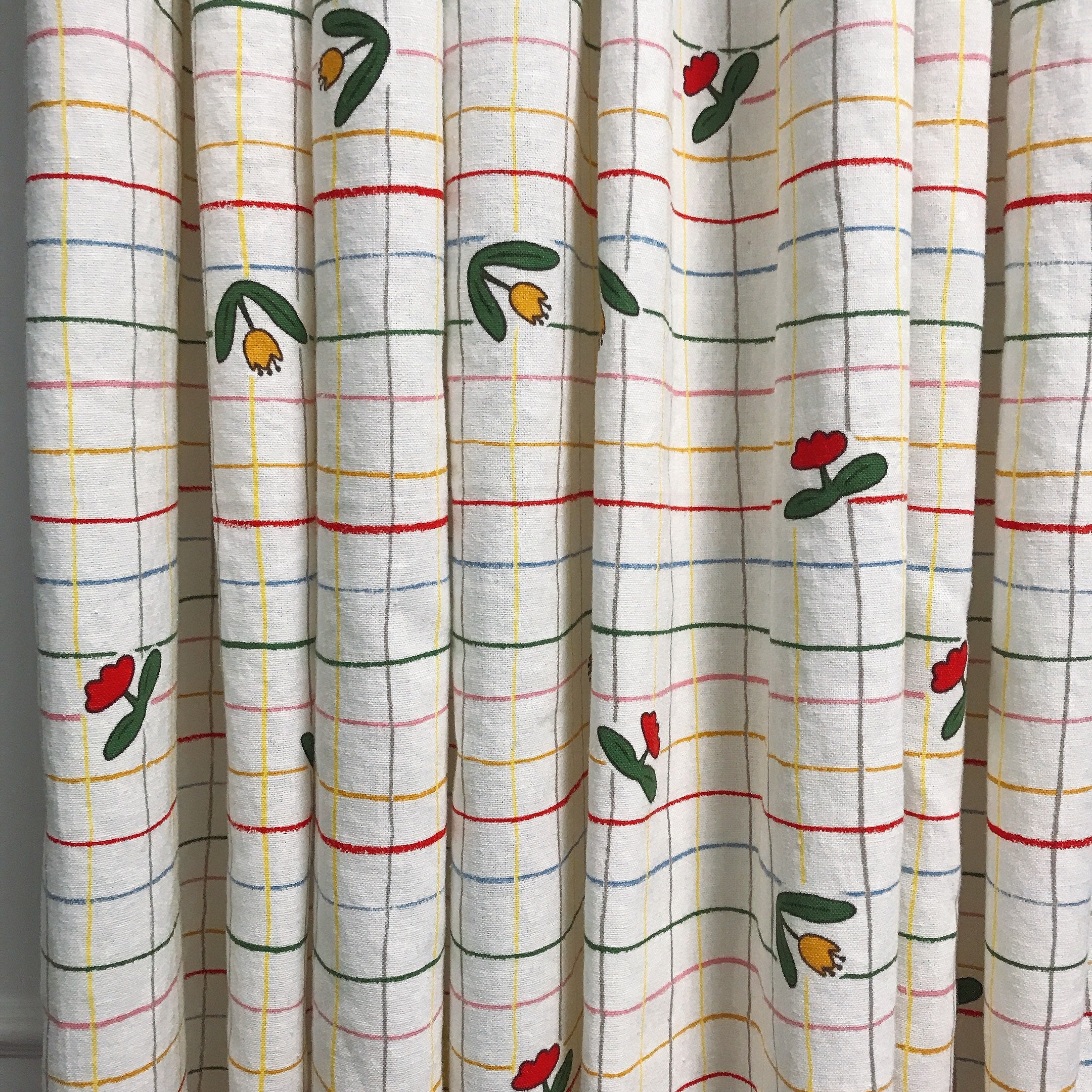 Tulip and Stripe Curtain on Ivory